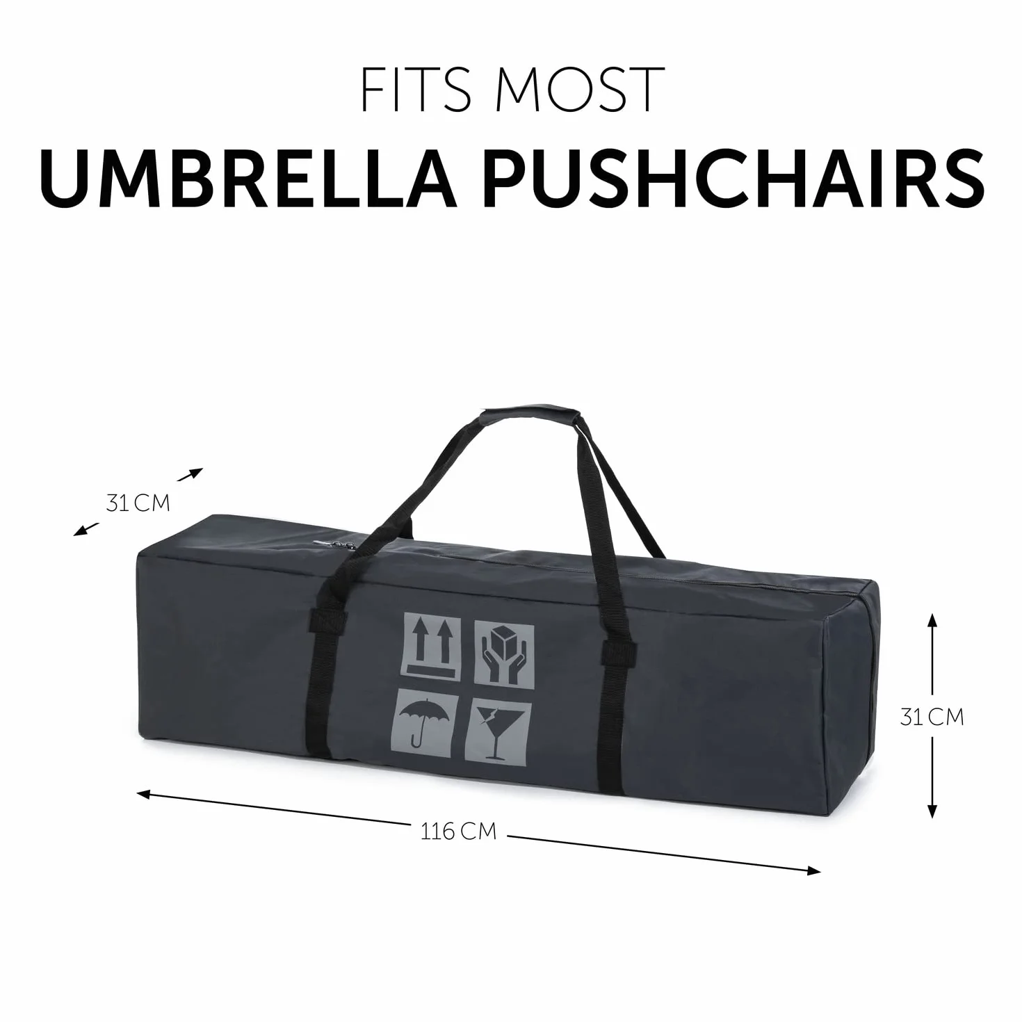 Hauck Bag Me Parasol torba transportowa z uchwytami do noszenia, odporne materiały na podróż samolotem, 115 x 31 x 31 cm, szara