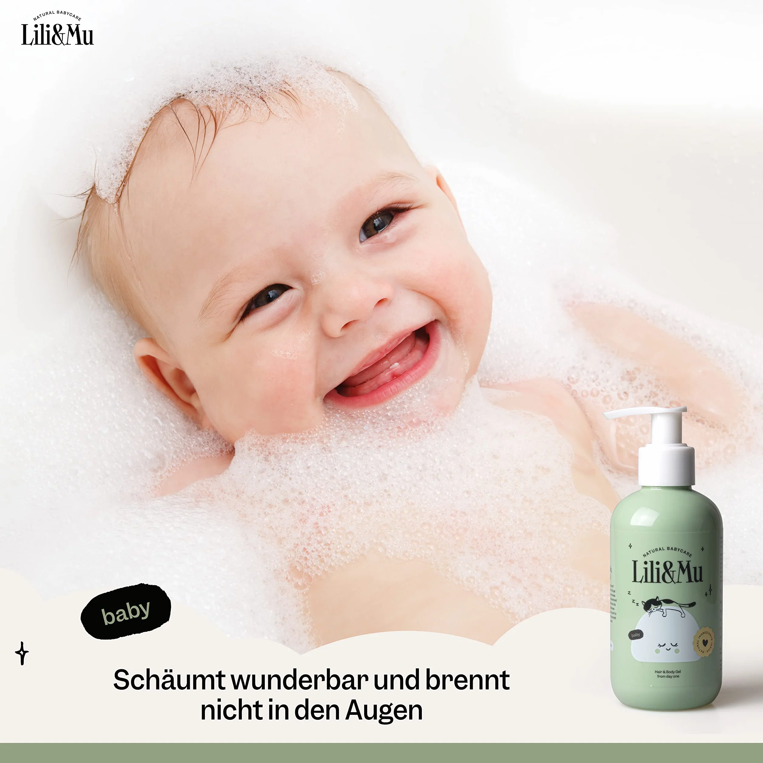 Lili&Mu Szampon i żel pod prysznic dla dzieci 200 ml | Żel pod prysznic dla dzieci z alantoiną, olejkiem jojoba i wyciągiem z nagietka