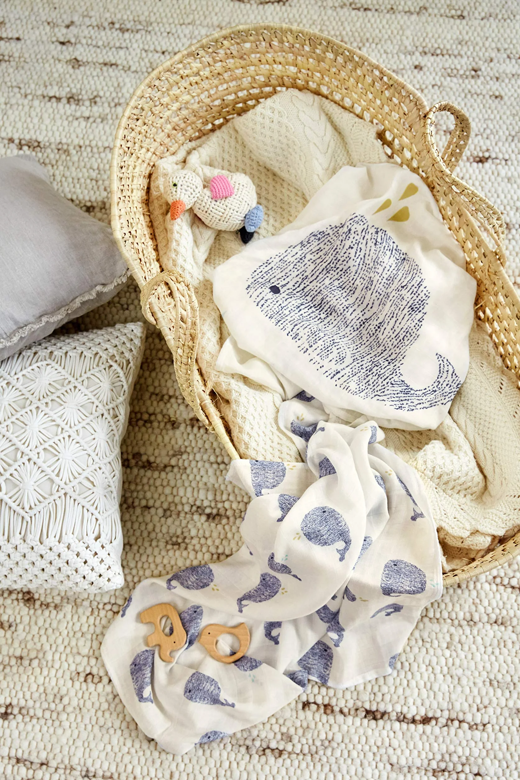 LÄSSIG Kocyk dla niemowląt, śliniak, chusta muślina, zestaw 3 sztuk, bawełna, 80 x 80 cm, Swaddle & Burp Blanket L, Little Water Whale