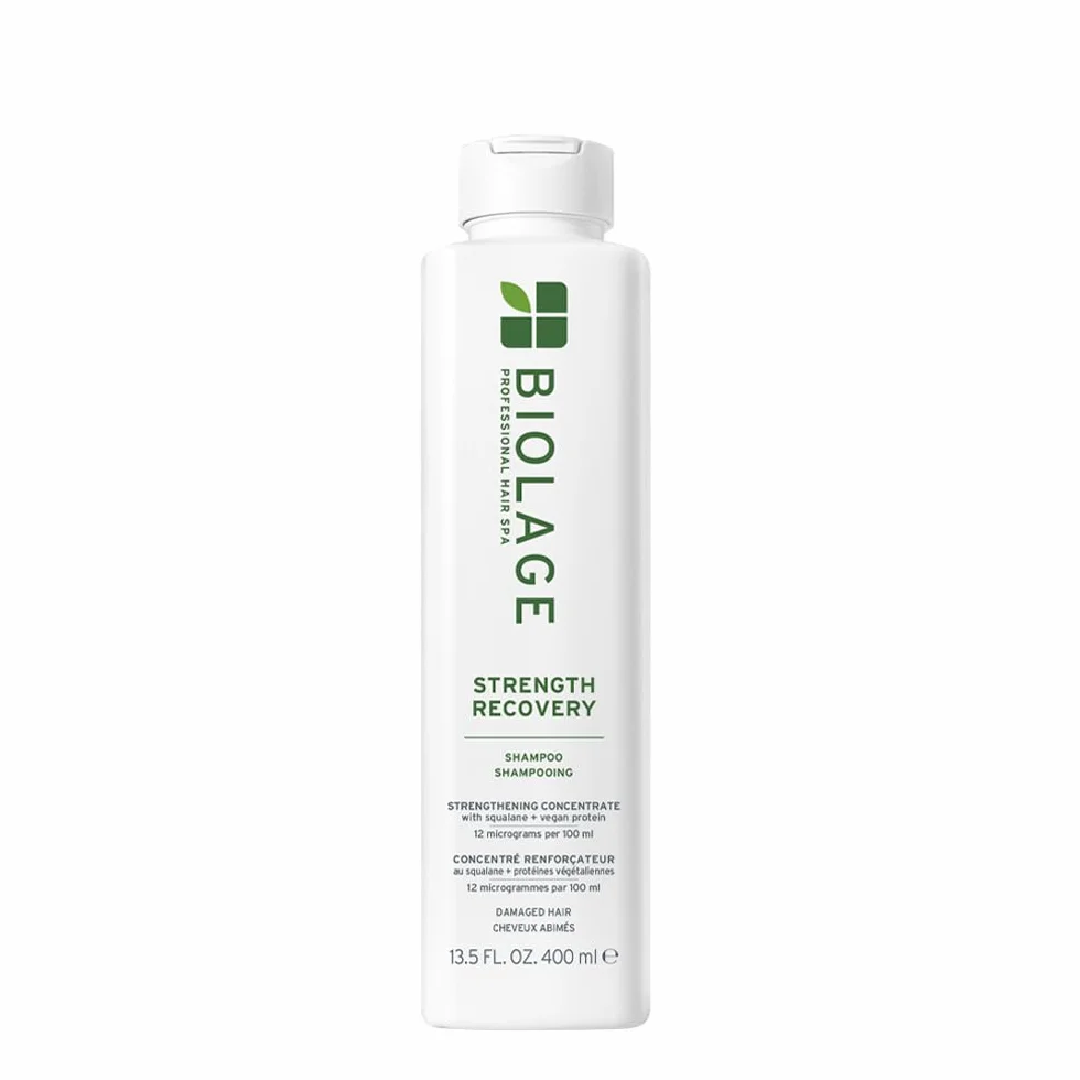 Biolage, Strength Recovery, skoncentrowany szampon wzmacniający, zniszczone włosy, nawilża i wzmacnia, wzbogacony o skwalan z oliwek i białka, wegańska formuła, 400 ml