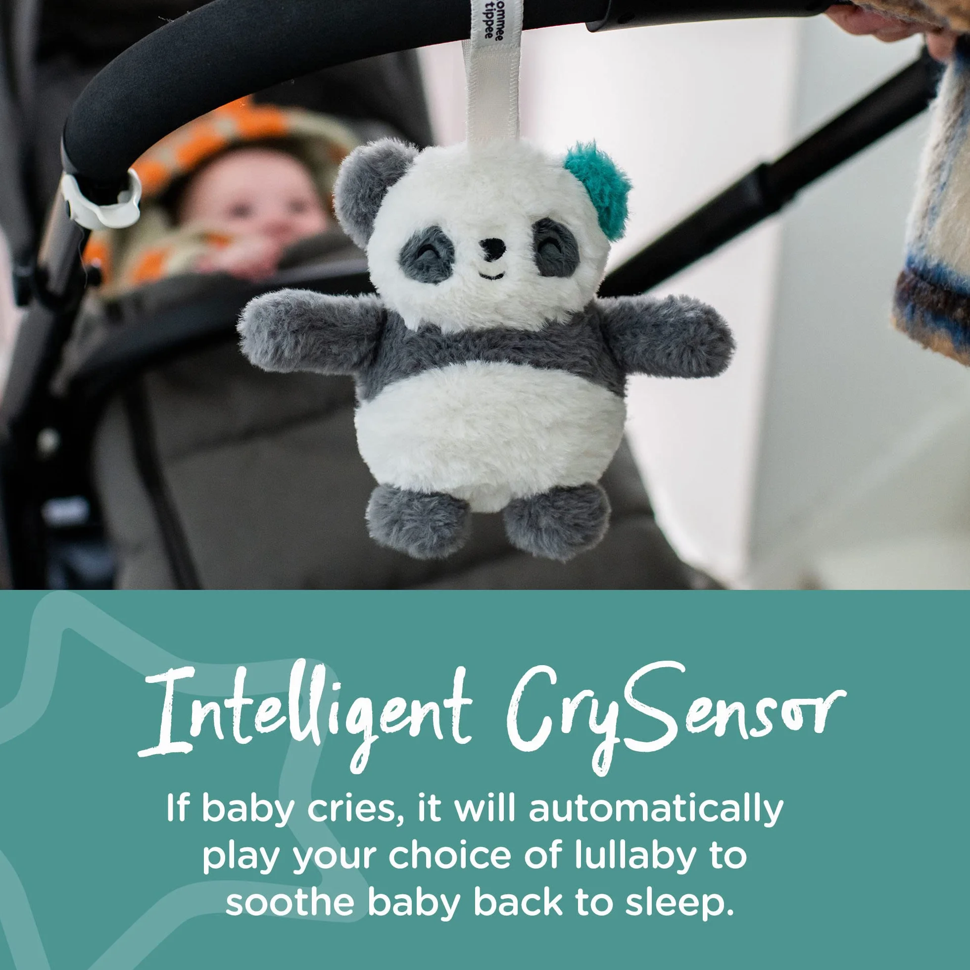 Tommee Tippee Mini podróżna pomoc w zasypianiu z białym szumem, CrySensor, ładowana przez USB i można prać w pralce, Pip The Panda