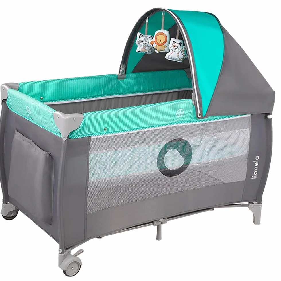 Lionelo Sven Plus 2 W 1 Dziecięce Łóżeczko Dla Dzieci Od Urodzenia Do 15 Kg, Mata Do Przewijania Moskitiery, Przewiewne Ściany Boczne Z Wejściem Bocznym, Torba Składana