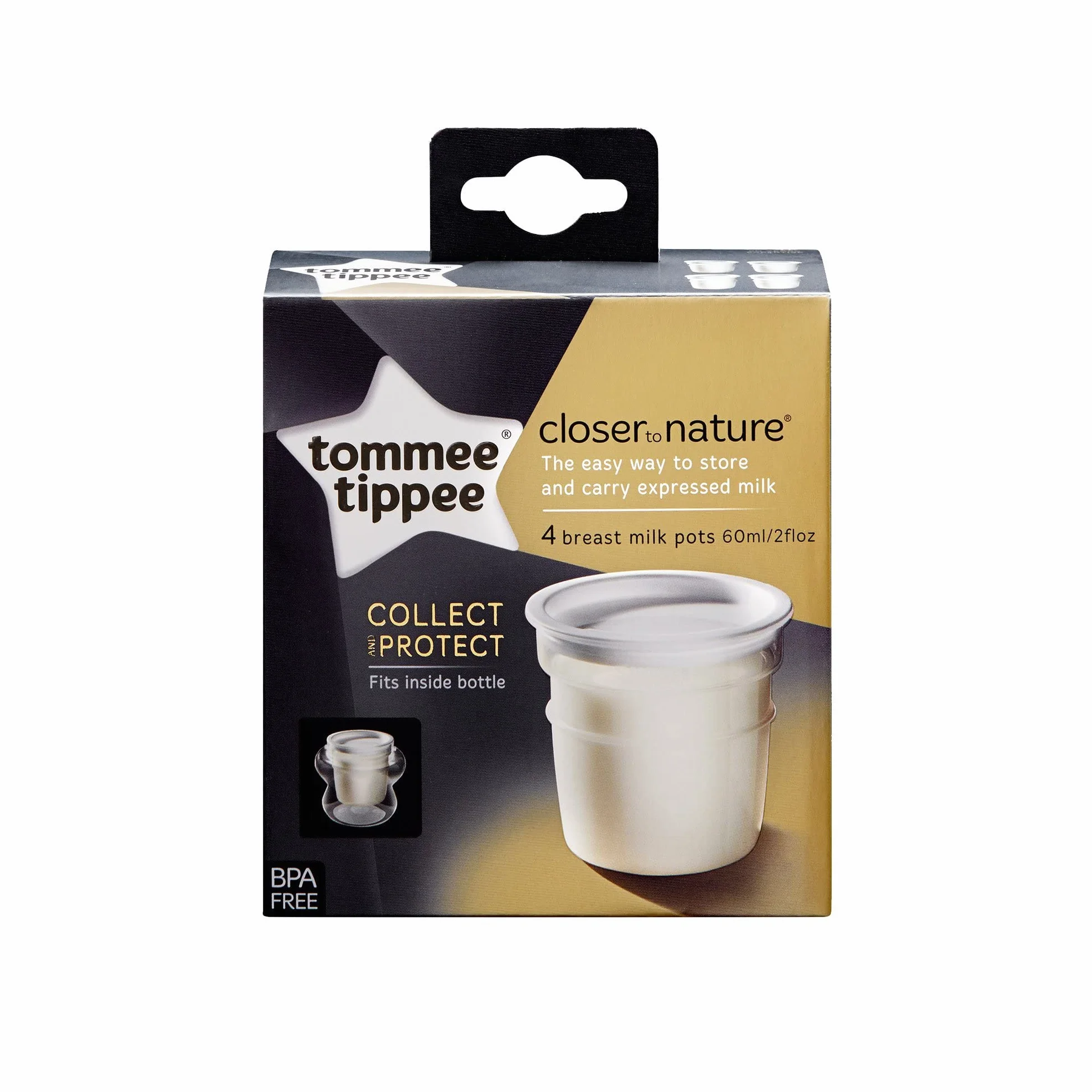 Tommee Tippee Closer to Nature Breast Milk Storage Pots with Lids, 60ml, Suitable for Fridge and Freezer, Pack of 4