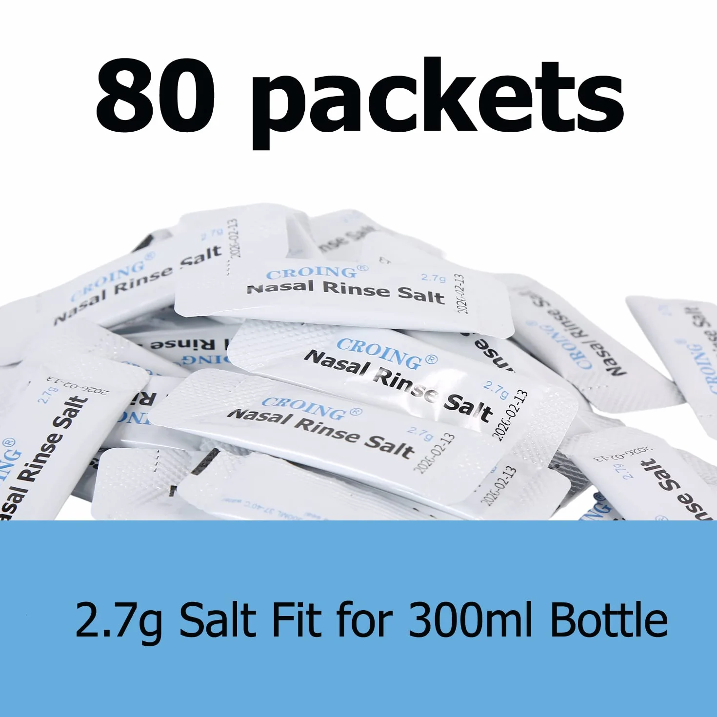 CROING 80 x mieszanka do płukania zatok + 1 x butelka do płukania nosa (300 ml), zestaw saszetek do płukania nosa, sól neti, nawadnianie nosa, douche do nosa, ulga w zatokach, neti-pot