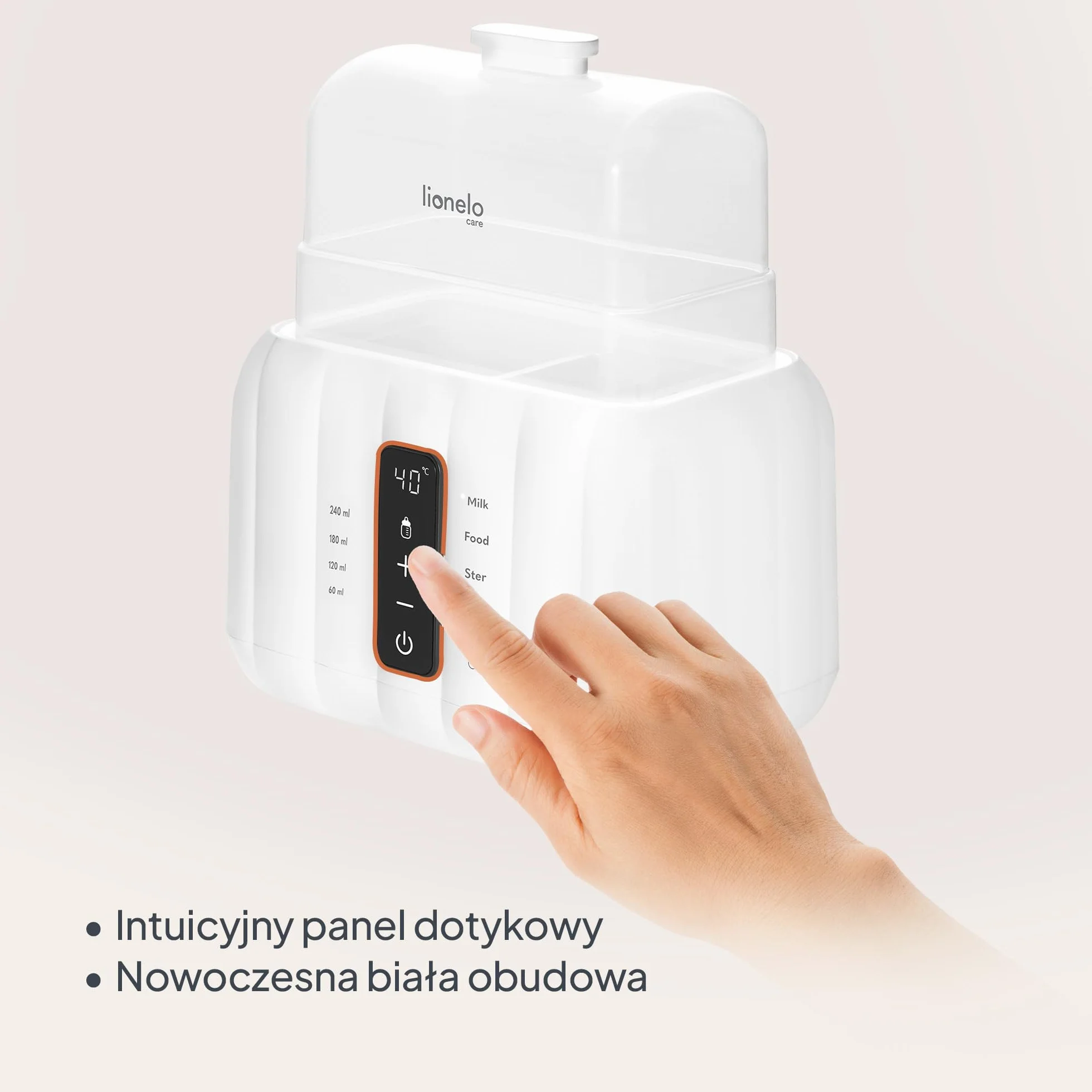 LIONELO Podwójny Podgrzewacz do Butelek Thermup Duo, Utrzymuje Ciepło Płynów, 5 Trybów Pracy, Sterylizacja, Rozmrażanie, Czujnik Temperatury NTC