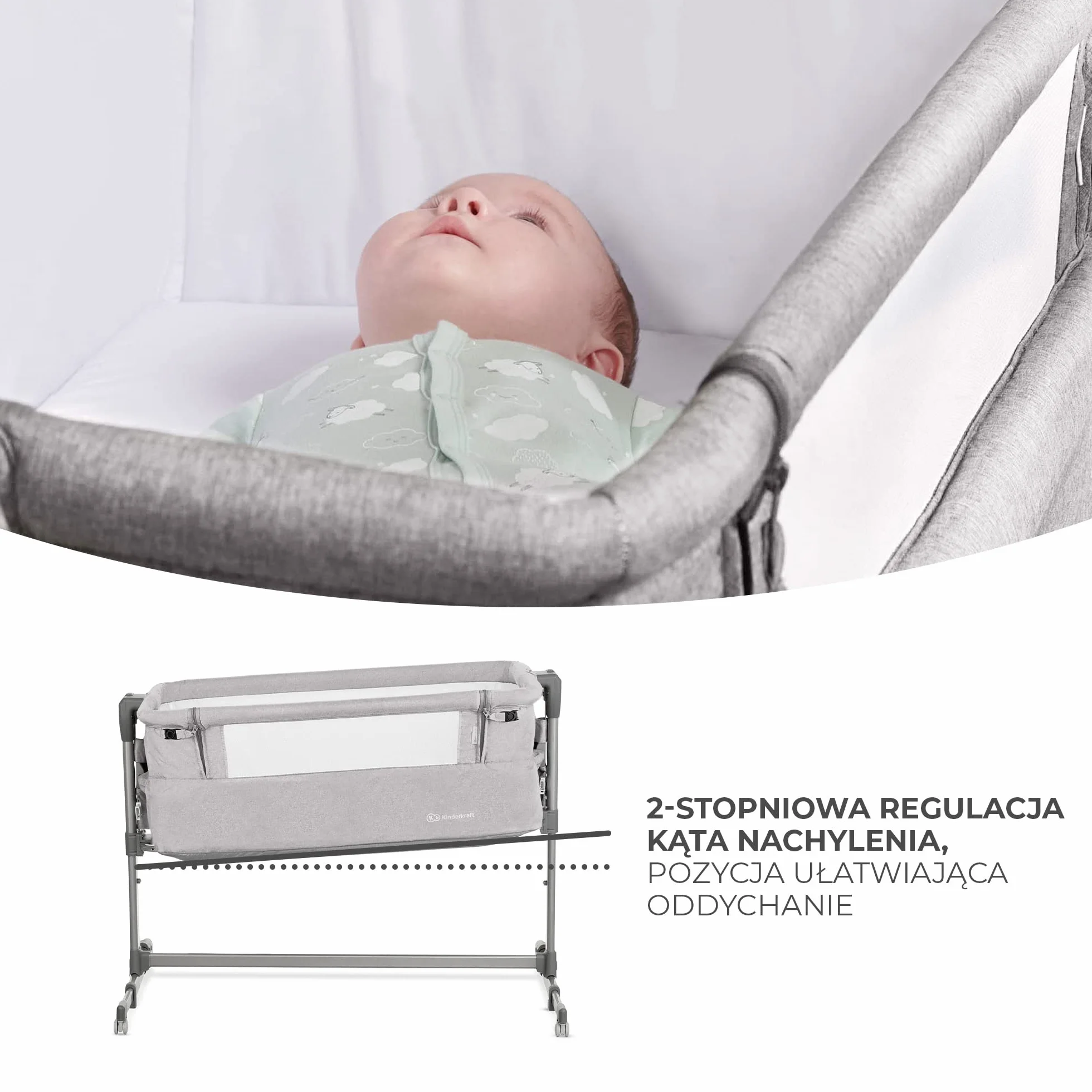 Kinderkraft KKLNESTGRY000N Łóżeczko Dostawne, Szary, Do 9 kg