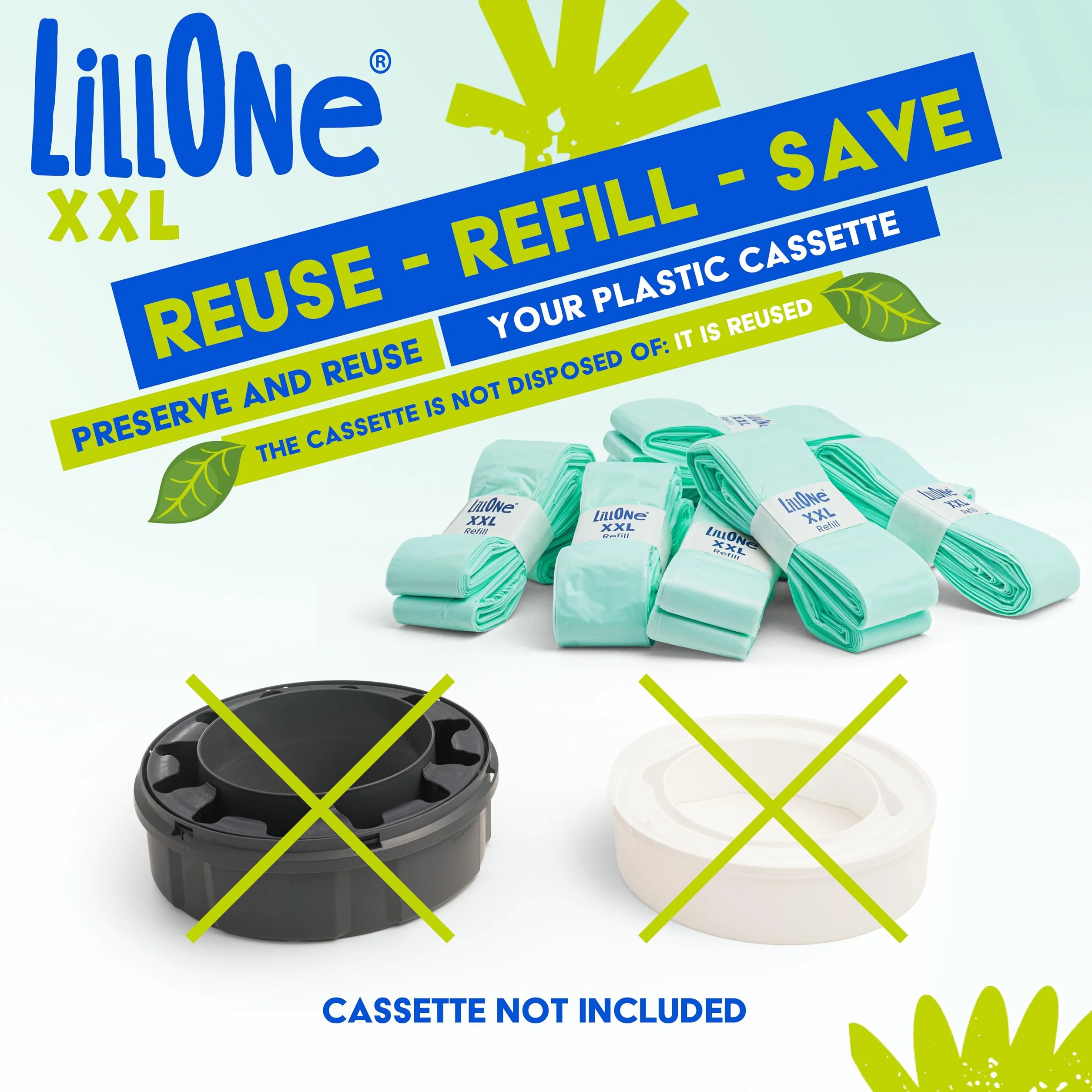 LillOne 8 XXL Wkłady Extra Długie 10,5 m do Pojemnika na Pieluchy – Kompatybilne z Tommee Tippee, Angelcare, Litter Locker i innymi – Grubsza Folia z Kontrolą Zapachu i Ochroną Antybakteryjną