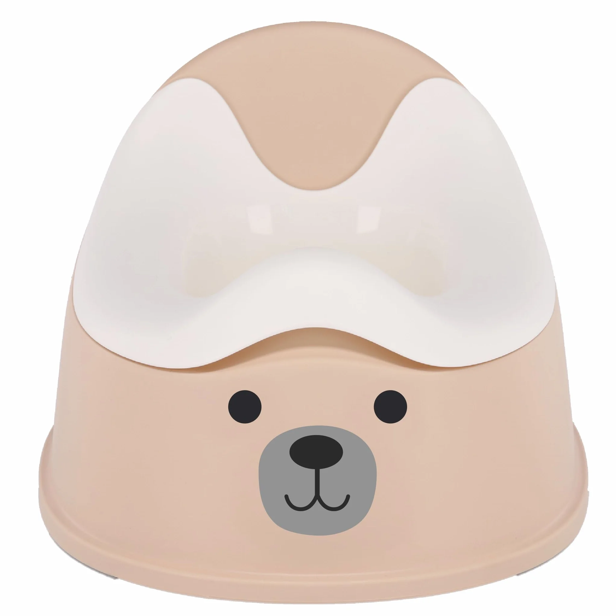 sun baby Nocnik dla dzieci 18-36 miesięcy, antypoślizgowe nóżki, ergonomiczne oparcie, wyjmowany wkład, tworzywo sztuczne, do 15 kg (Beżowo-Biały + Naklejka Miś)