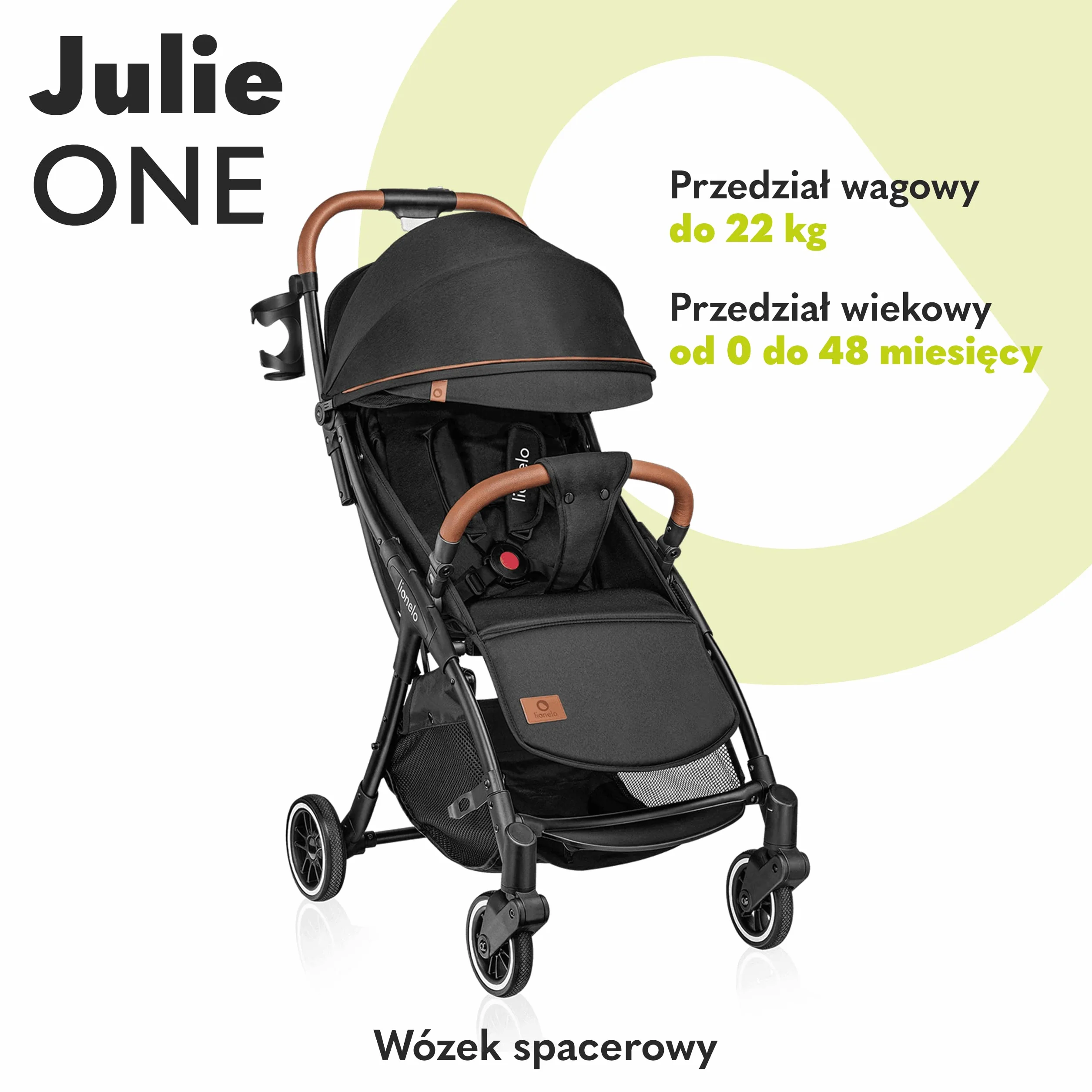 LIONELO Julie One wózek spacerowy do 22kg, regulacja oparcia od pozycji siedzącej do leżącej, regulowany podnóżek, ocieplacz na nóżki, moskitiera, torba do transportu