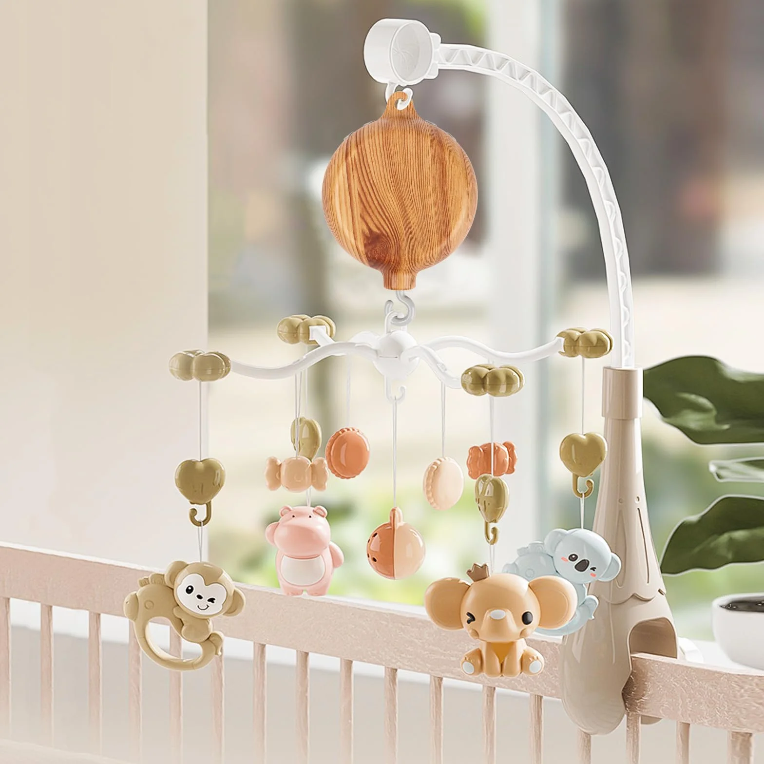 Baby Mobile pozytywka, Baby Crib Mobile Musical Box, pozytywka z obrotowym hakiem – szopka mobilna z silnikiem na baterie, 35 strojów do szopki, zabawka, akcesoria