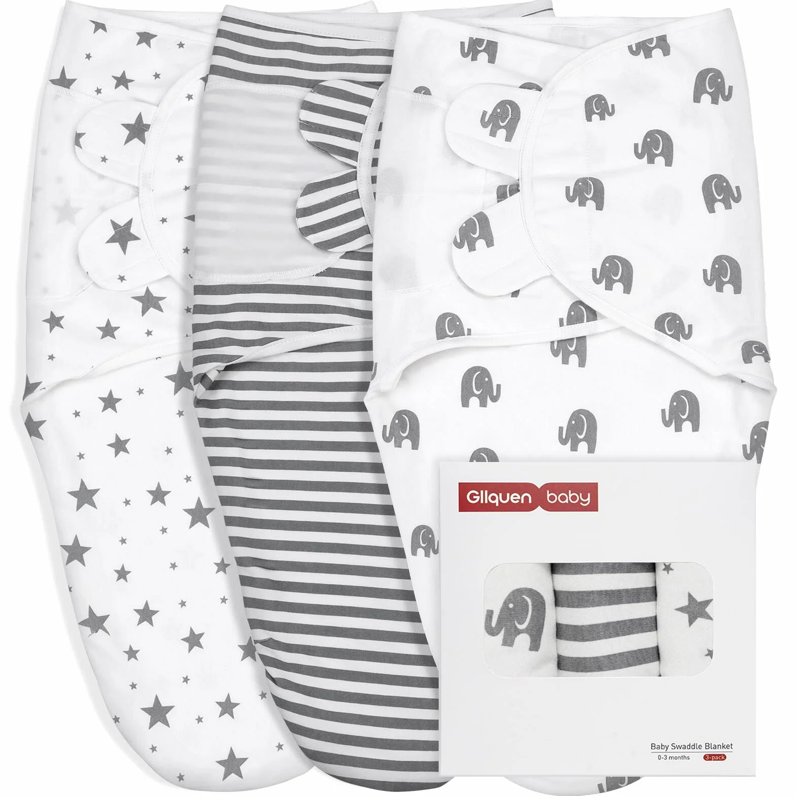 GLLQUEN BABY Koce do spulchnięcia dla noworodków 0-3 miesięcy, Oeko-tex100, 100% oddychający organiczny bawełniany materiał, 3 sztuki (nowy szary)