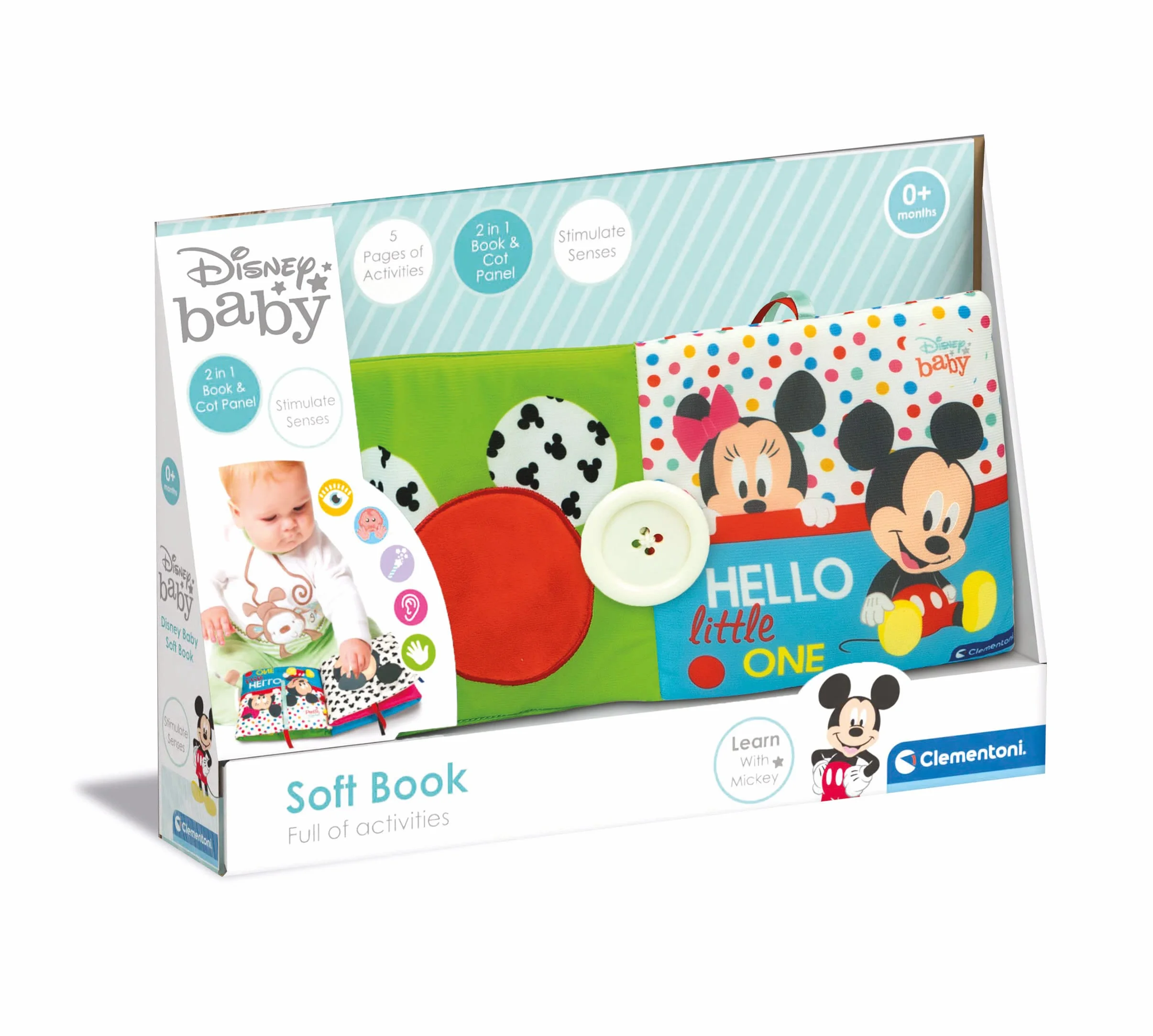 Clementoni Disney Baby miękka sensoryczna książka z tkaniny dla niemowląt 0+, wielokolorowa, można prać w pralce