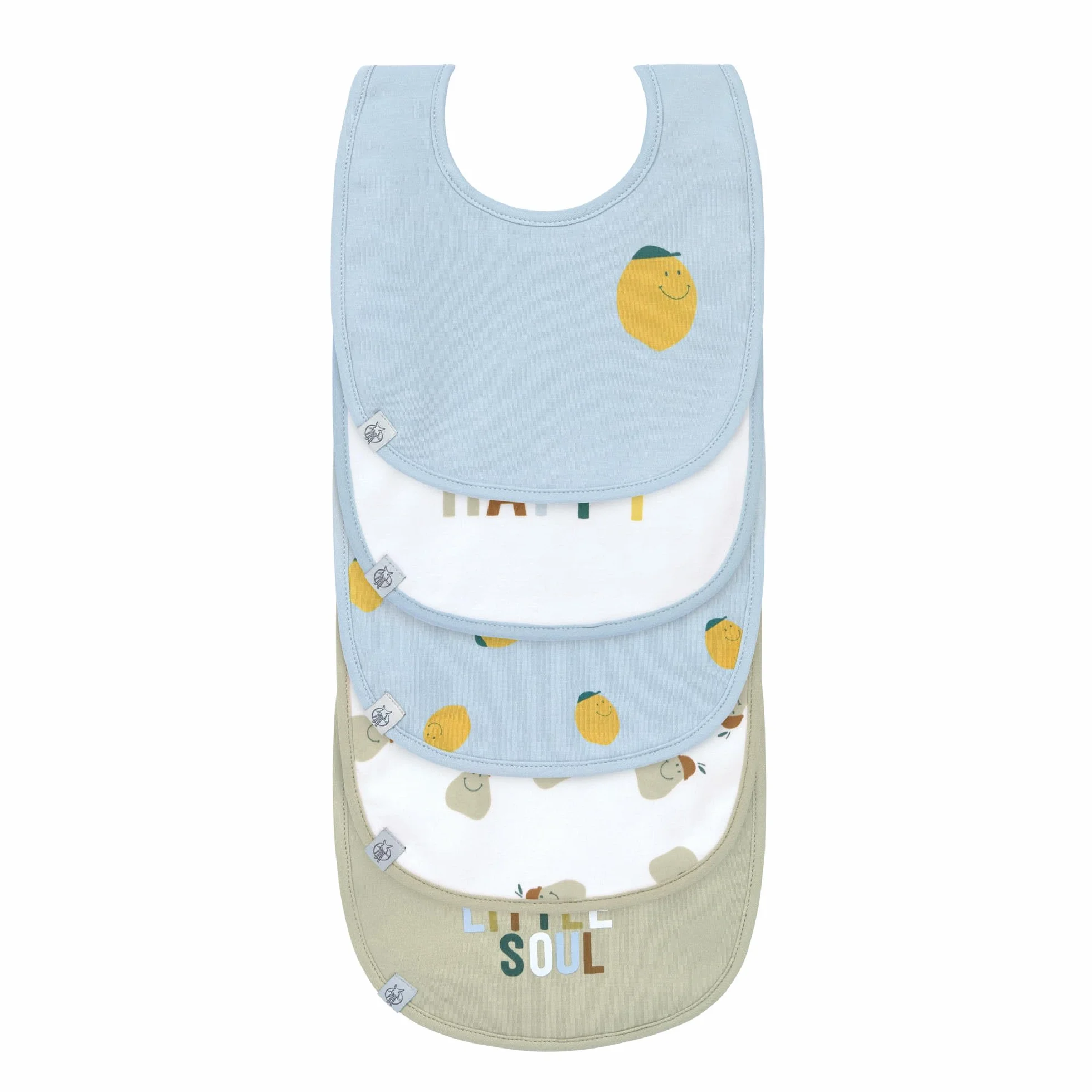 LÄSSIG Baby Bibs zestaw (5 sztuk) zapięcie na rzep bawełna wodoodporna/Value Pack Bib Happy Fruits Lemon