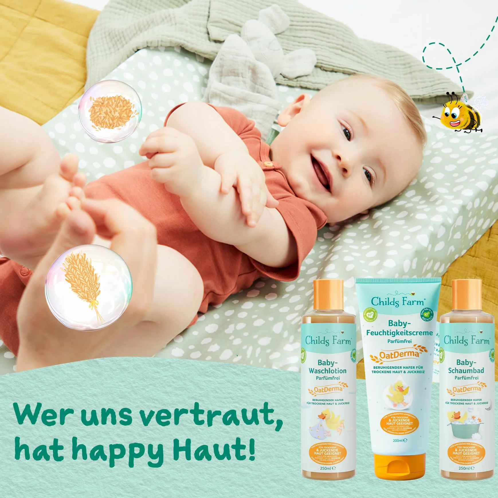 Childs Farm OatDerma krem nawilżający dla niemowląt 200 ml, bez perfum | Kojący balsam do pielęgnacji skóry, do wrażliwej lub skłonnej do egzemy skóry niemowląt i dzieci. Również dla noworodków.