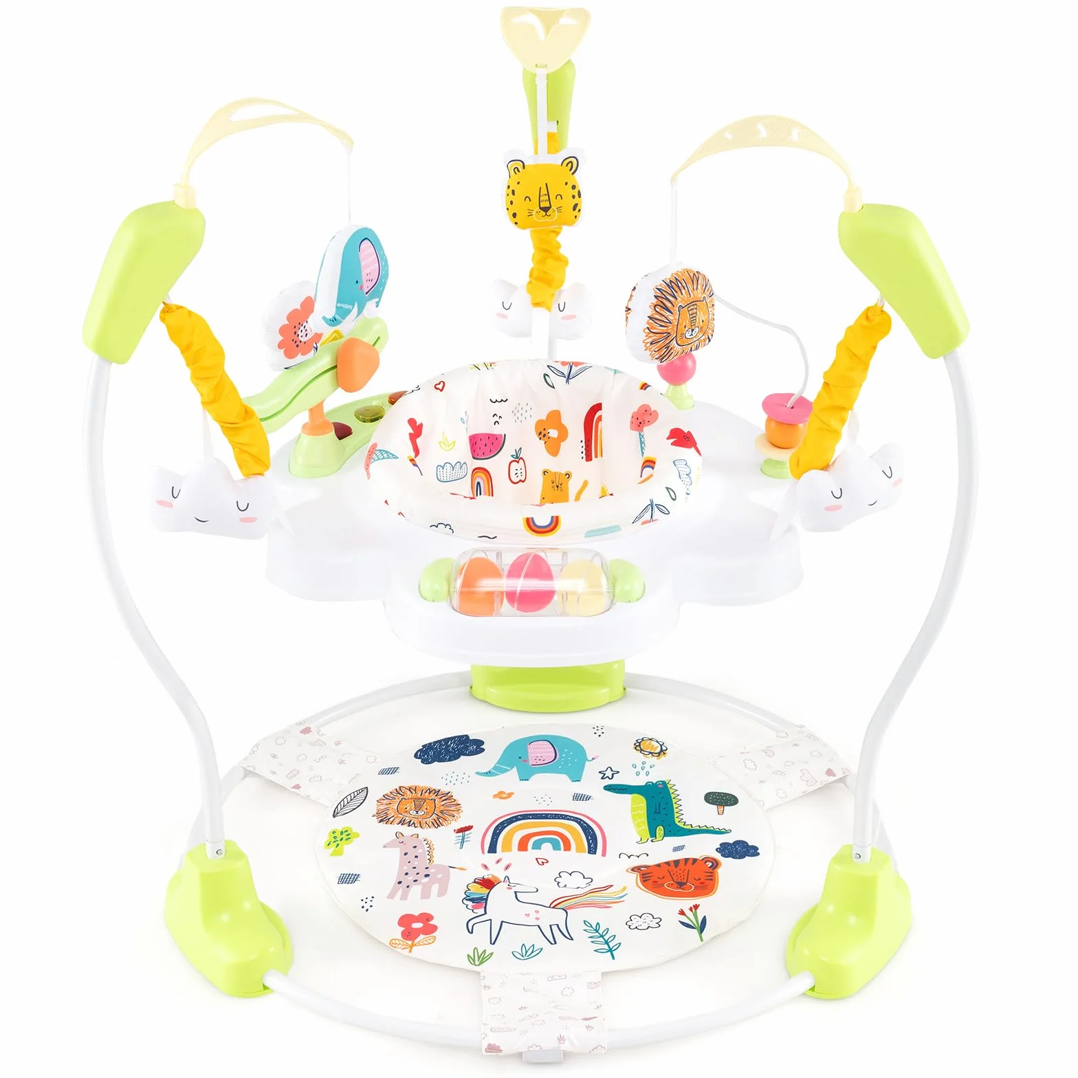 GOPLUS 3 w 1 Baby Jumperoo, centrum do skakania i zabaw z obrotowym siedziskiem o 360°, zabawka i tablet muzyczny ze światłami i dźwiękiem, siedzisko do zabawy z regulacją wysokości, dla dzieci od 6