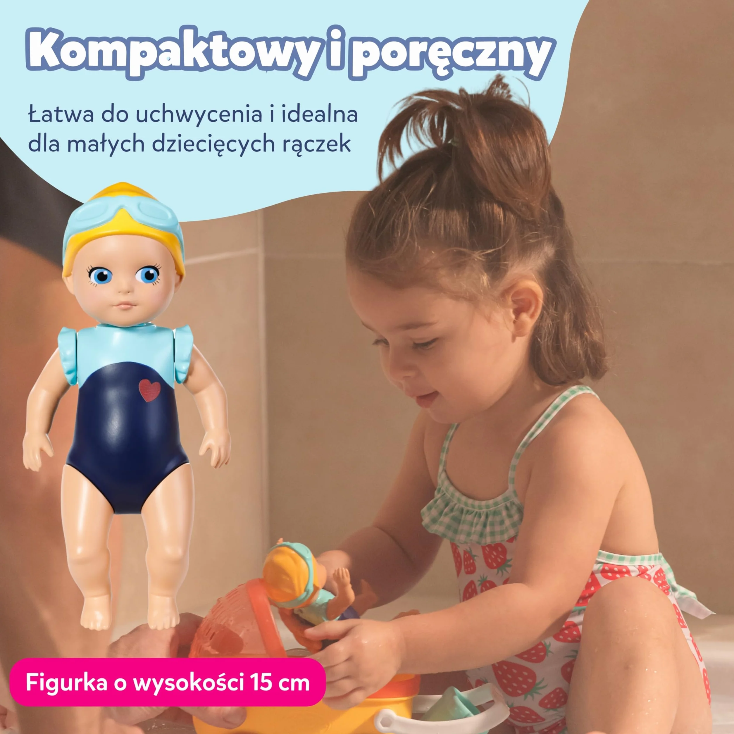 BABY born Splish Splash wózek z Emmą, interaktywna zabawka do kąpieli dla maluchów z nakręcanym pływaniem Emmą i wózkiem z osłoną przeciwsłoneczną i prawdziwymi kółkami roboczymi, zabawka do kąpieli