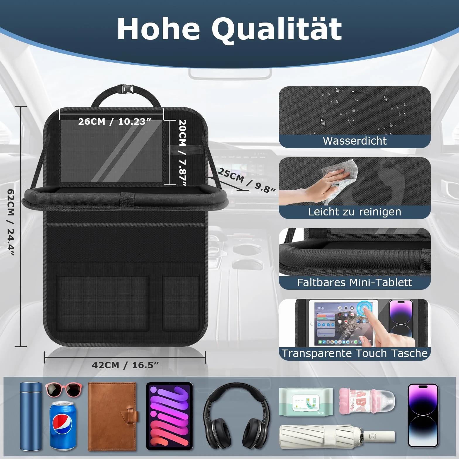 Organizer samochodowy, 2 sztuki, duża ochrona oparcia samochodu, dla dzieci, wielofunkcyjny, wodoszczelny, organizer na tylne siedzenie ze składanym stolikiem, kieszenią na tablet i wieloma