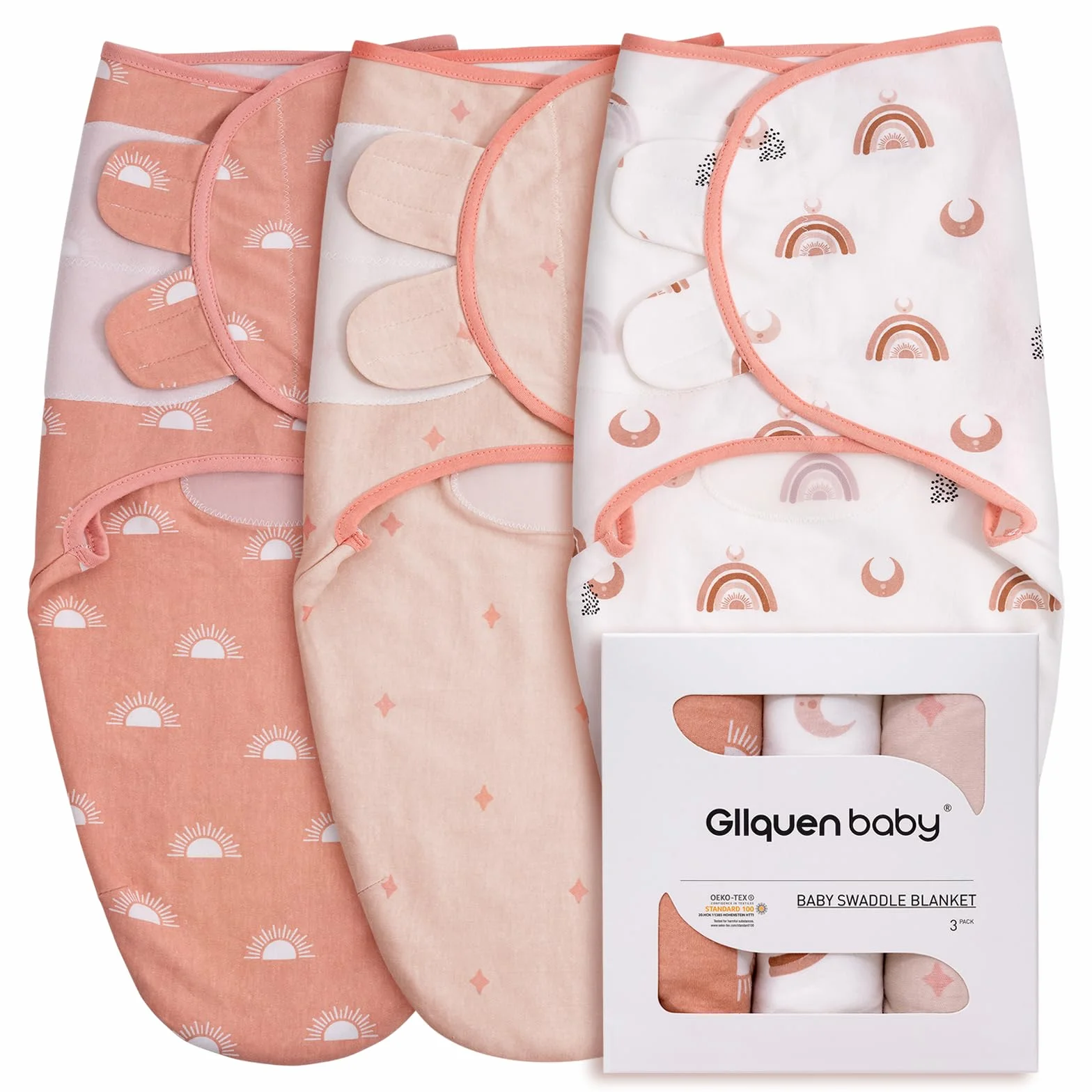 GLLQUEN BABY Koce do spulchnięcia dla noworodków 0-3 miesięcy, Oeko-tex100, 100% oddychające organiczne bawełniane tkaniny do spulchnięcia, 3 sztuki (Kawa)