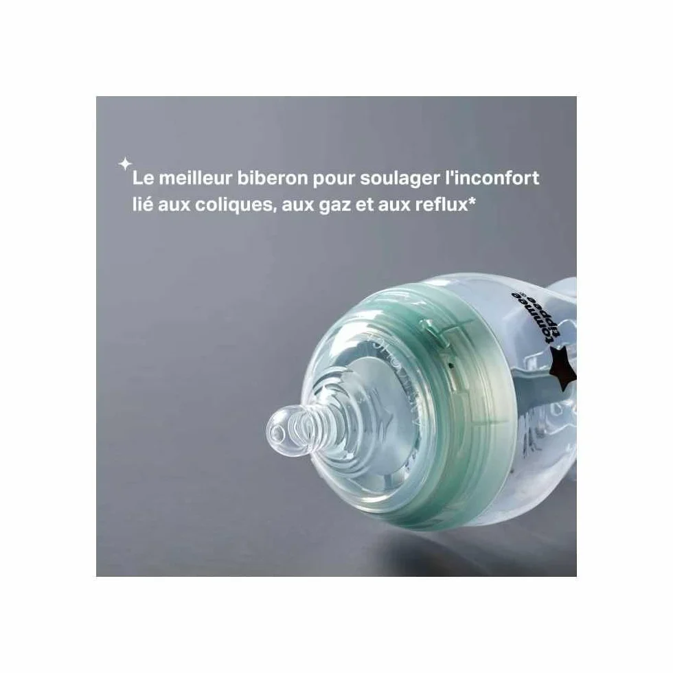 Tommee Tippee Antykolkowe butelki dla niemowląt, 260 ml, smoczek w kształcie piersi do naturalnego trzymania ust, antykolkowa rurka wentylacyjna. Zestaw 2 szt