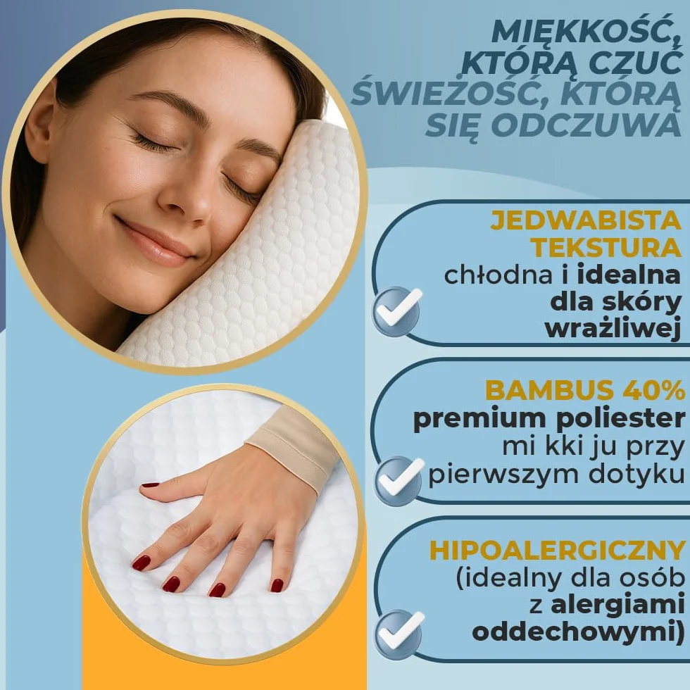 Poszewka na Poduszkę Klin 60x48x30 cm Bambus OEKO-TEX Antyrefluksowa Czytania