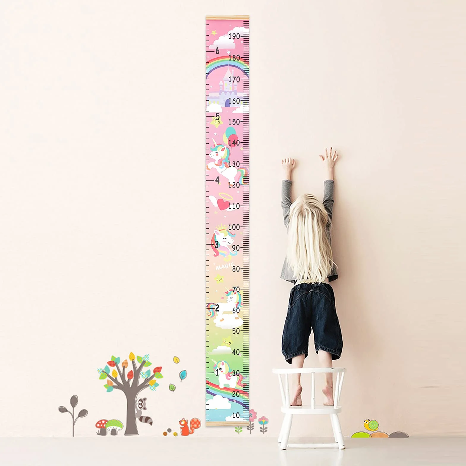 HIFOT Listwa pomiarowa dla dzieci, jednorożec, miarka dla dzieci, dla dziewcząt, chłopców, dekoracja ścienna, 190 cm x 20 cm