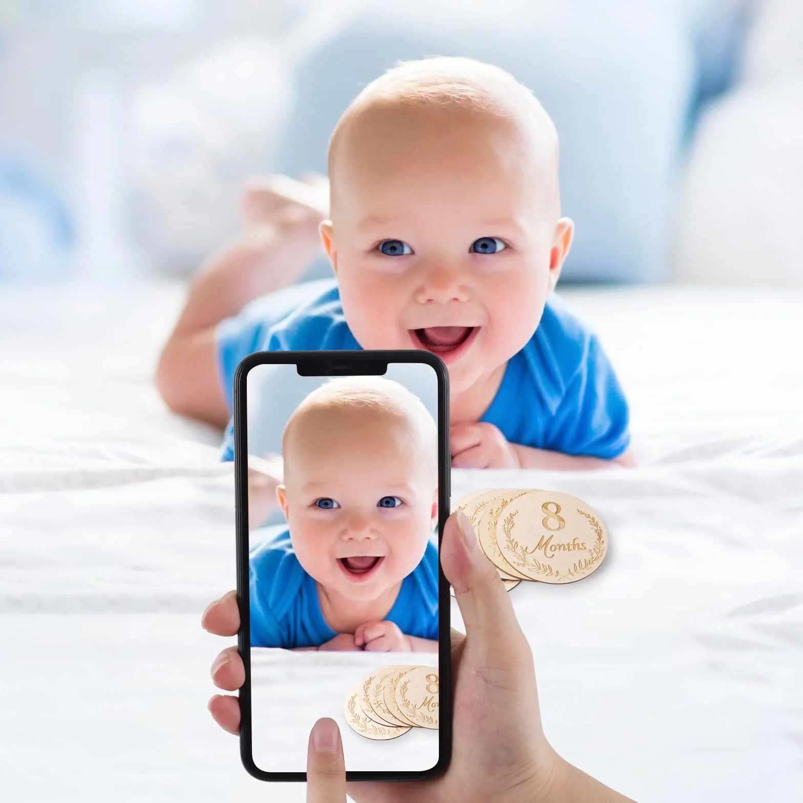 DBREAKS Drewniane kartki dla niemowląt 14 miesięczne akcesoria fotograficzne pudełko na pamiątkę