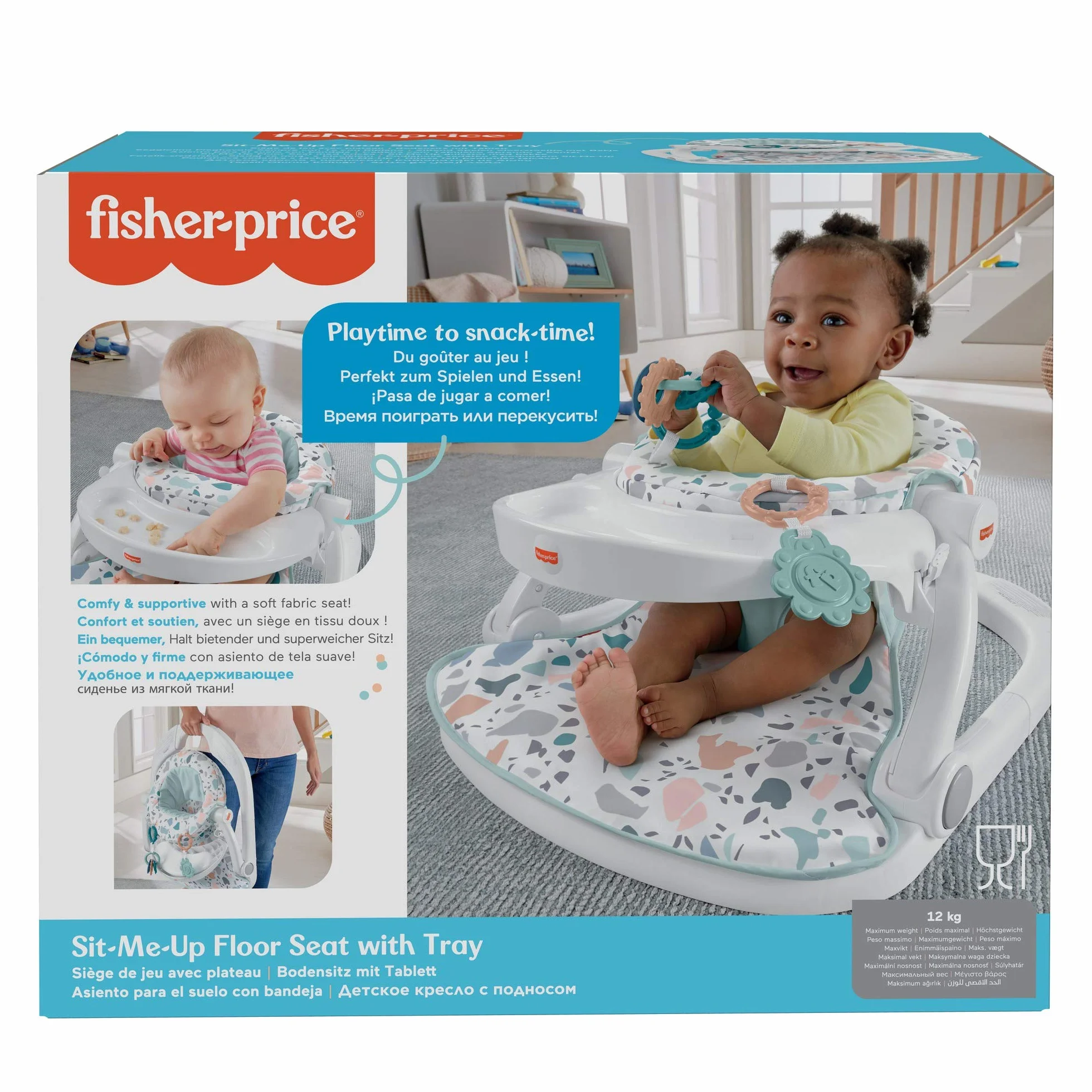 Fisher-Price Portable Baby Chair with Tray and 2 Baby Toys, Sit-Me-Up Floor Seat, Pacific Pebble