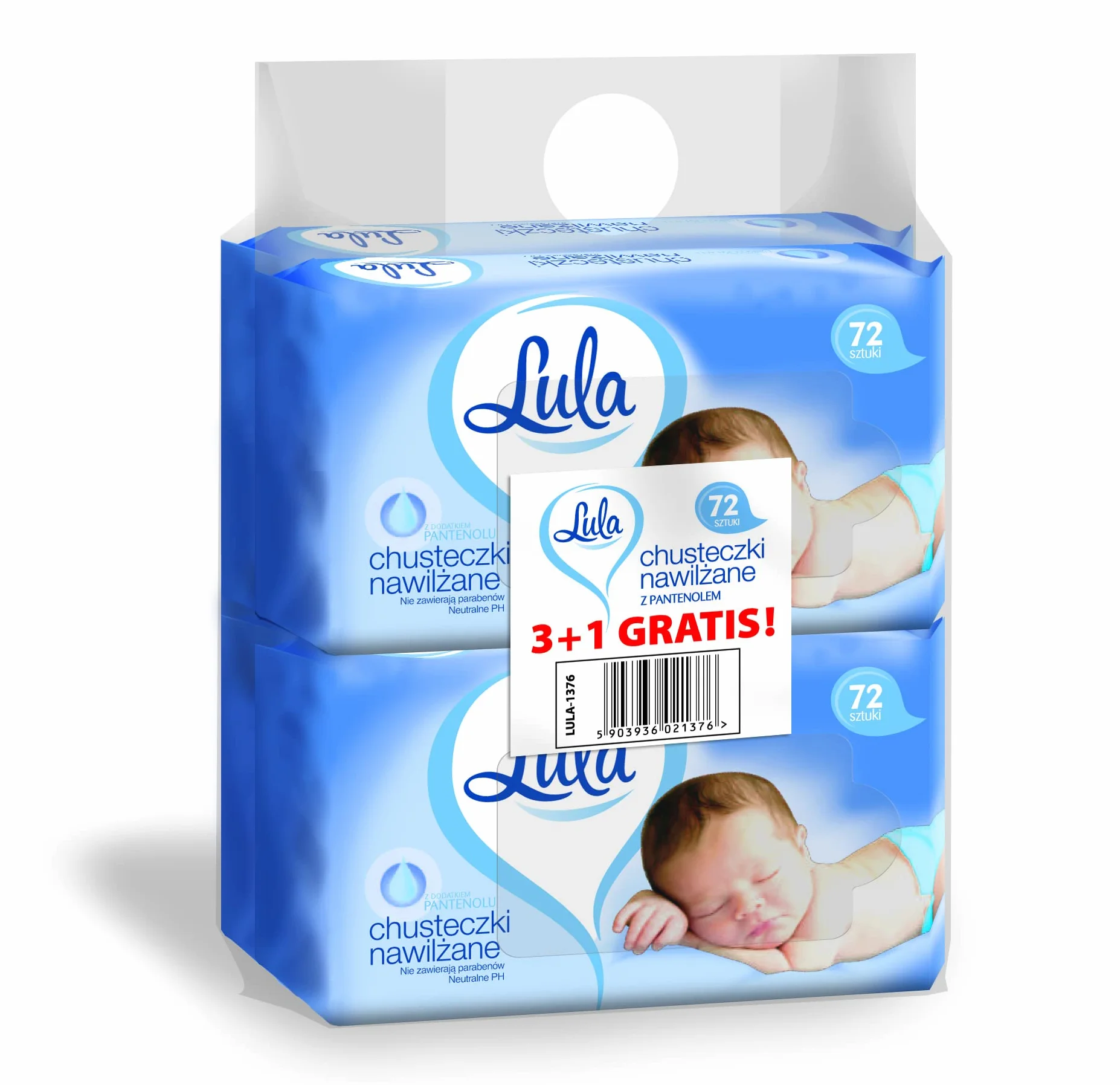 LULA Chusteczki nawilżane z PANTENOLEM 72szt 3szt + 1szt gratis
