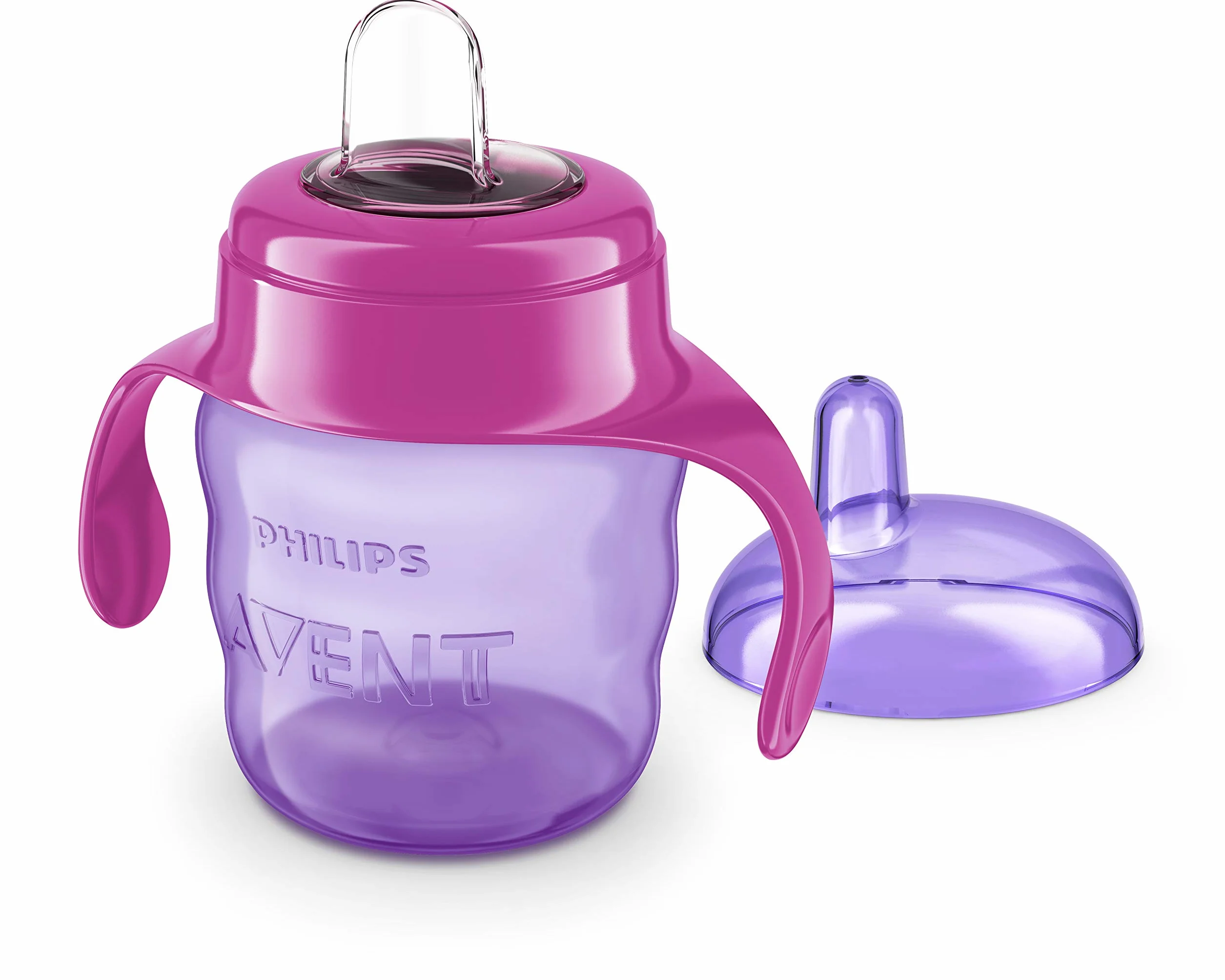 Philips Avent Kubek z wylewką Easy Sip - Miękka wylewka - Łatwa do picia - Nadaje się od 6 m+ - Pomieści 200 ml - Możliwość mycia w zmywarce - Bez BPA - Fioletowy/Różowy - SCF551/03