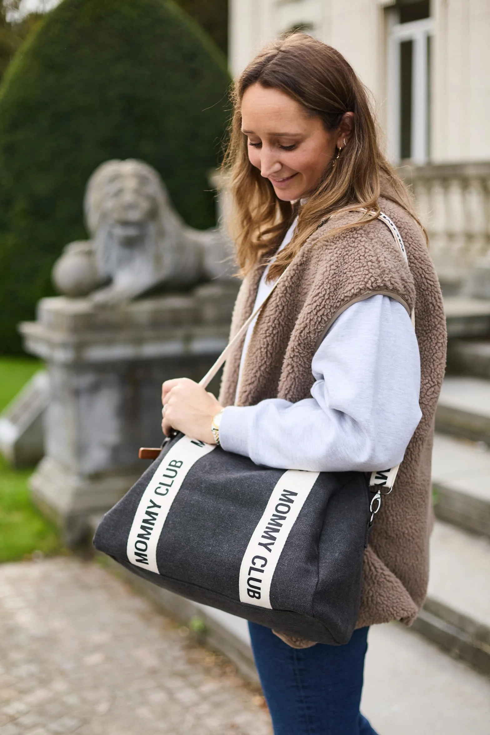 CHILDHOME, Torba na pieluchy dla niemowląt, torba Mommy Bag, materac do przewijania niemowląt w zestawie, wiele miejsc, wiązania do wózka, pasek na ramię, skóra wegańska, 22 l, podpis Mommy Club,