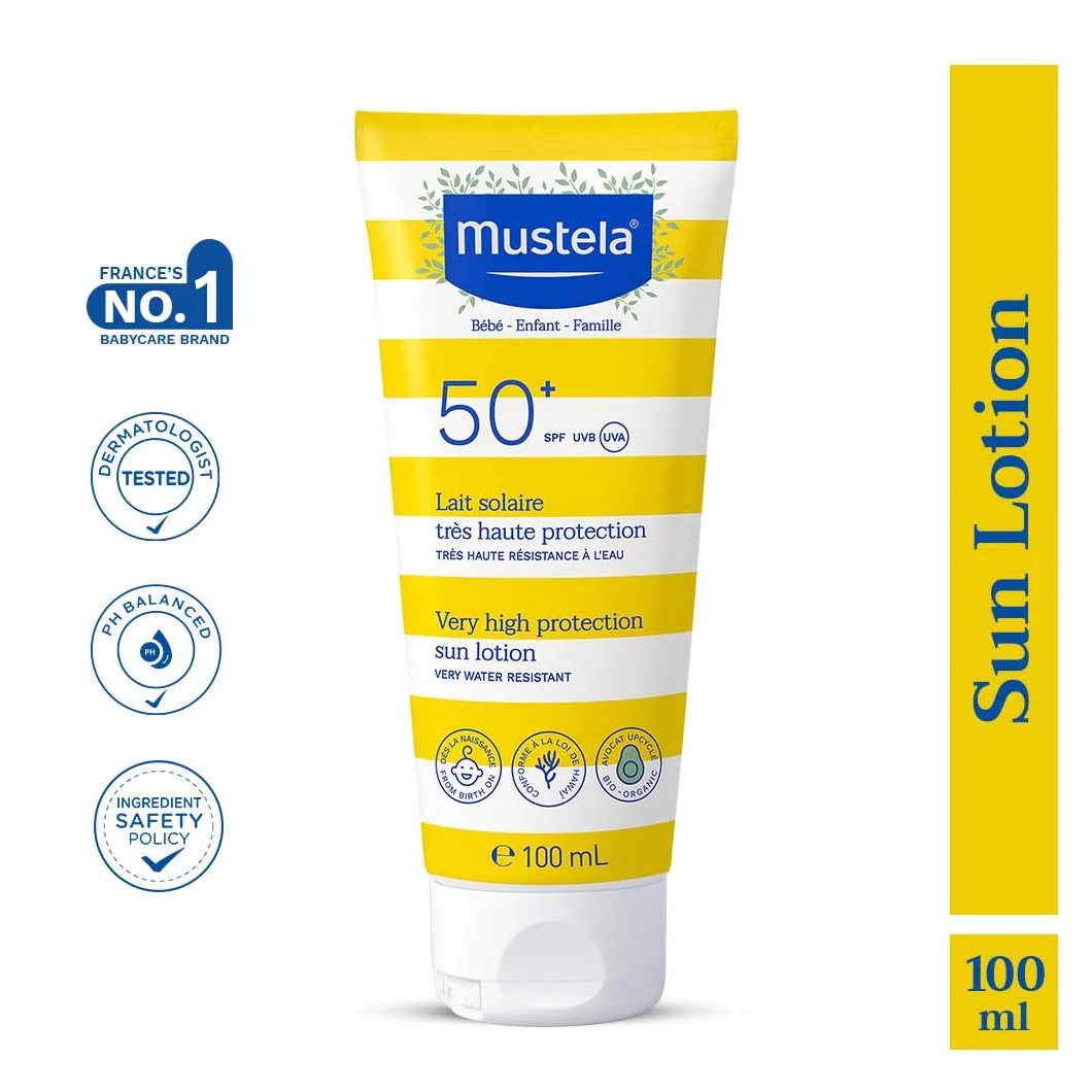 Mustela - Krem przeciwsłoneczny o bardzo wysokim współczynniku ochrony SPF 50+, do twarzy i ciała dla niemowląt i dzieci, 100 ml