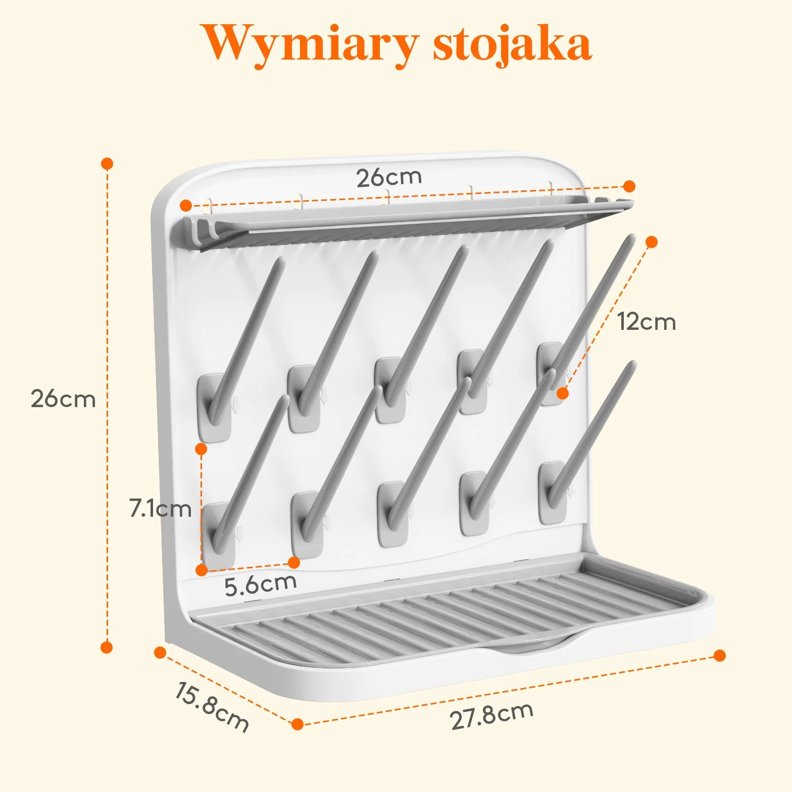 Lifewit Pionowy Stojak do Suszenia Butelek z 10 Haczykami i Tacką Ociekową, Oszczędzający Miejsce do Suszenia Kubków, Części Pompki i Akcesoriów dla Niemowląt
