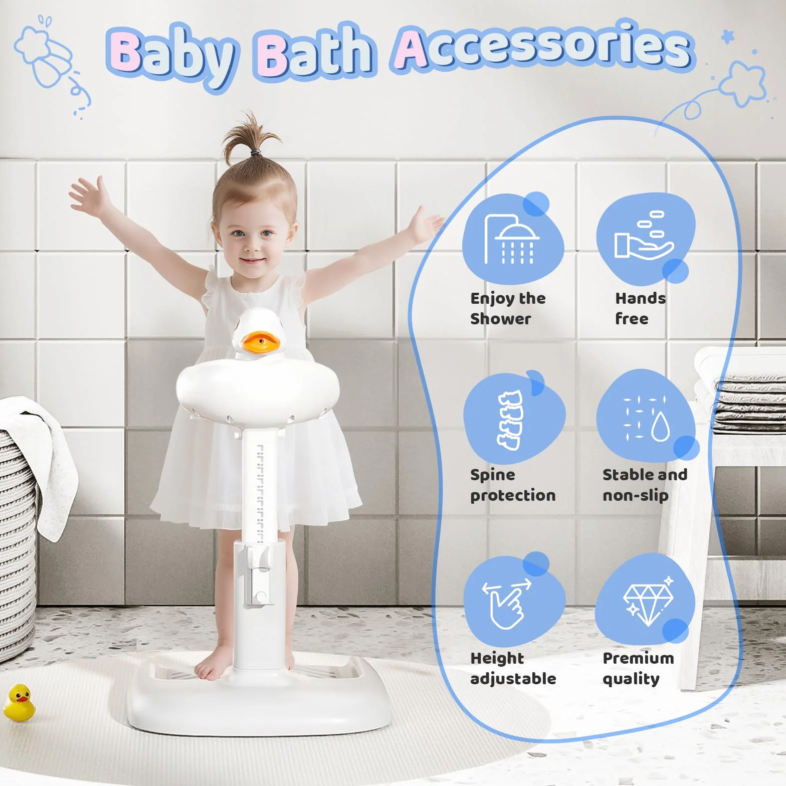 Stojak pod prysznic dla niemowląt – regulowany stojak na baby shower z antypoślizgową podstawą – stojak pod prysznic dla dzieci – zamiast siedziska do wanny dla niemowląt – do kąpieli, zmiany