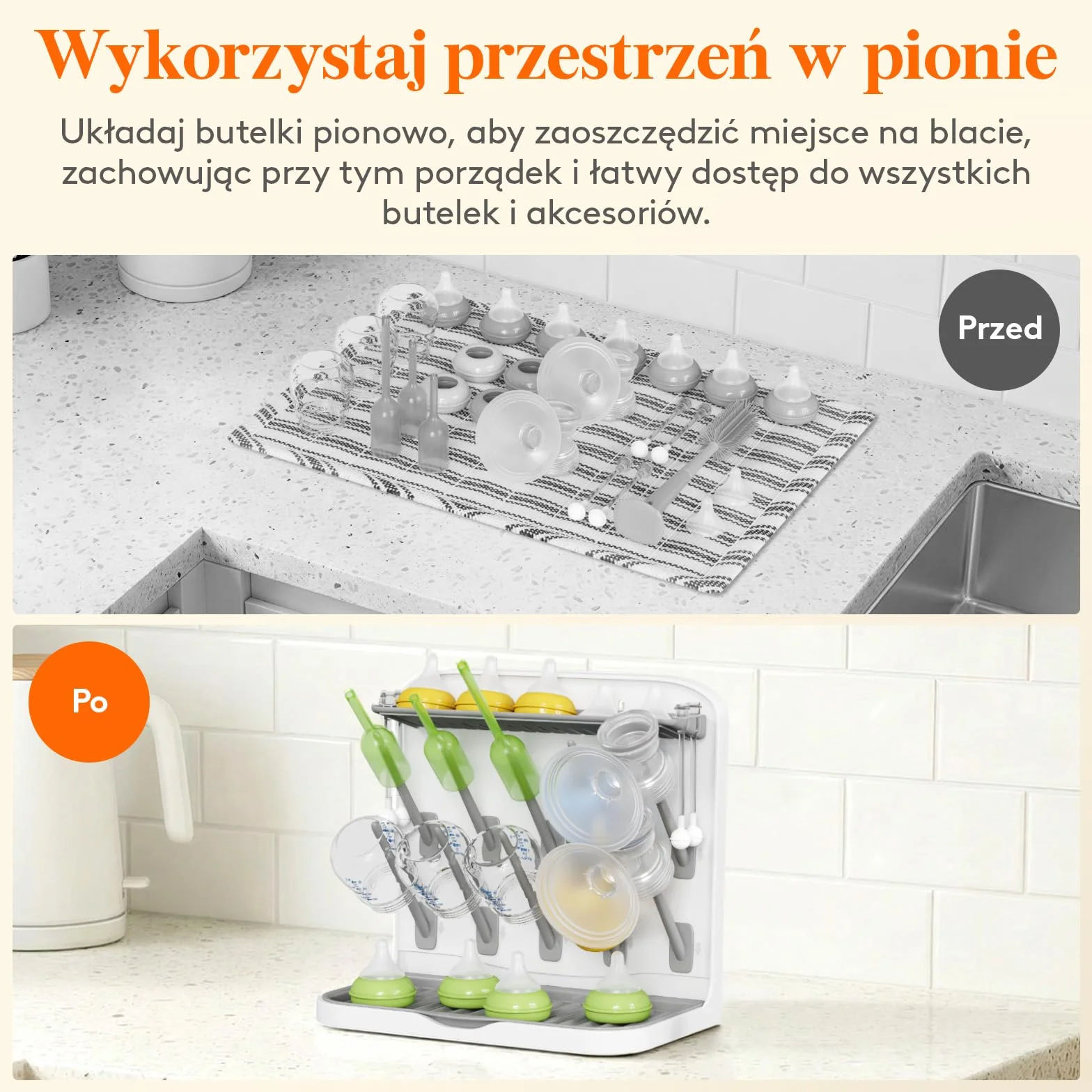 Lifewit Pionowy Stojak do Suszenia Butelek z 10 Haczykami i Tacką Ociekową, Oszczędzający Miejsce do Suszenia Kubków, Części Pompki i Akcesoriów dla Niemowląt