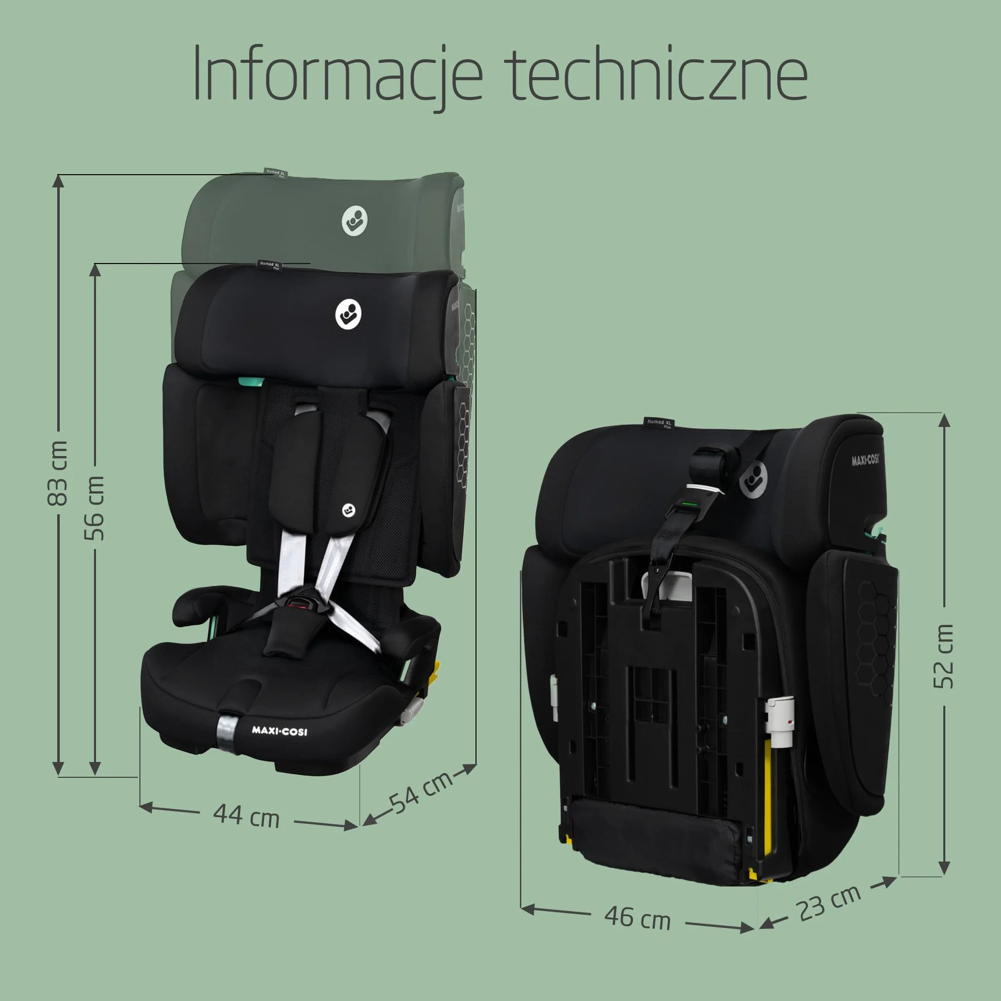 Maxi-Cosi Nomad XL Plus, Ewolucyjny Fotelik Samochodowy, 15 miesięcy - 12 lat, 76-150 cm, Składany, Podróżny Fotelik Samochodowy, System Ochrony Bocznej G-CELL, Torba Podróżna, Authentic Black