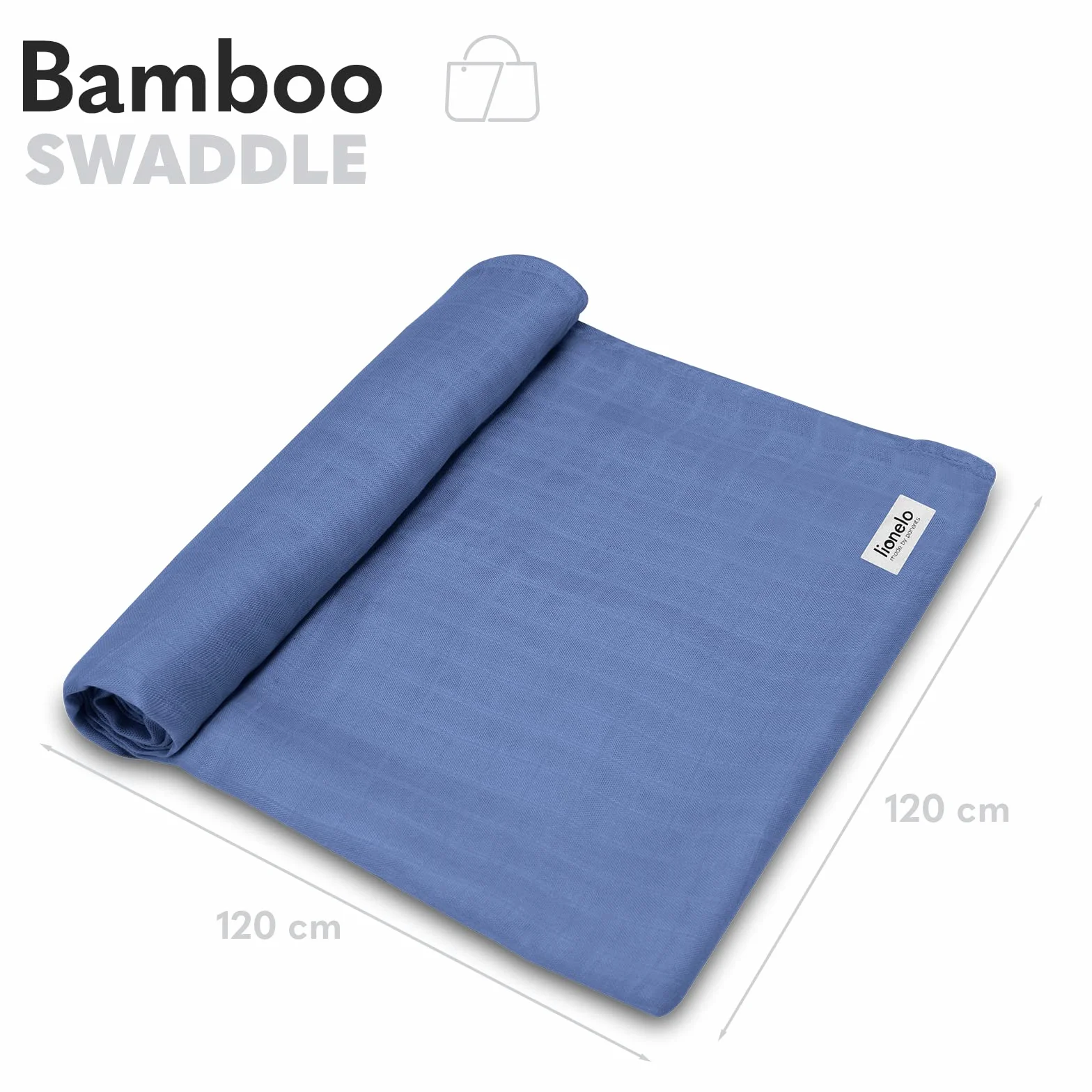 LIONELO Bamboo Swaddle otulacz do przewijania, duży kocyk dla dziecka z naturalnej 100% bawełny bambusowej, wymiary 120 x 120 cm, miła w dotyku, miękka tkanina (Niebieski)