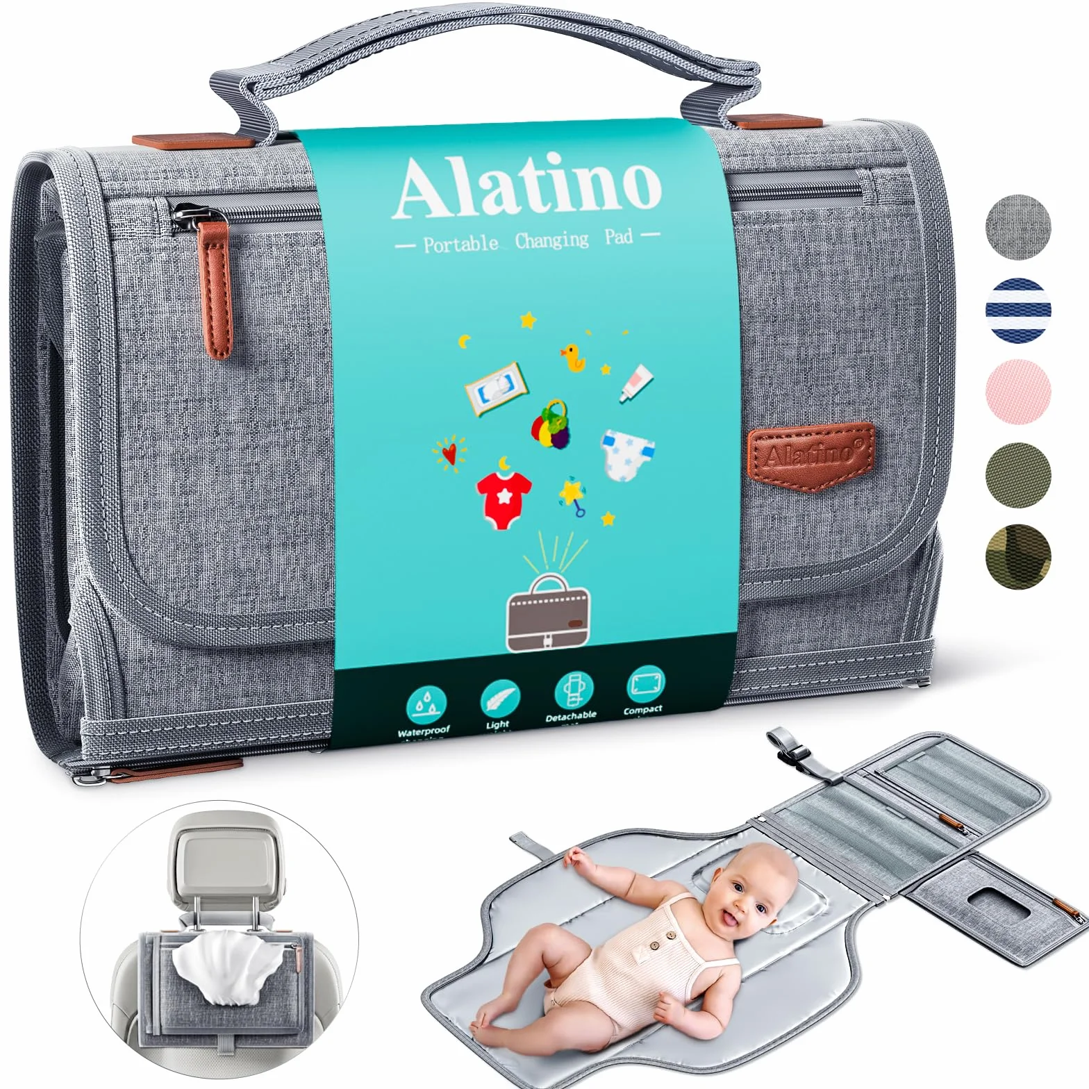 Tragbare Wickelunterlage für Baby, abnehmbare Reise-Wickelunterlage mit Feuchttücher-Tasche, Geschenke für Babyparty, neugeborene Mädchen und Jungen