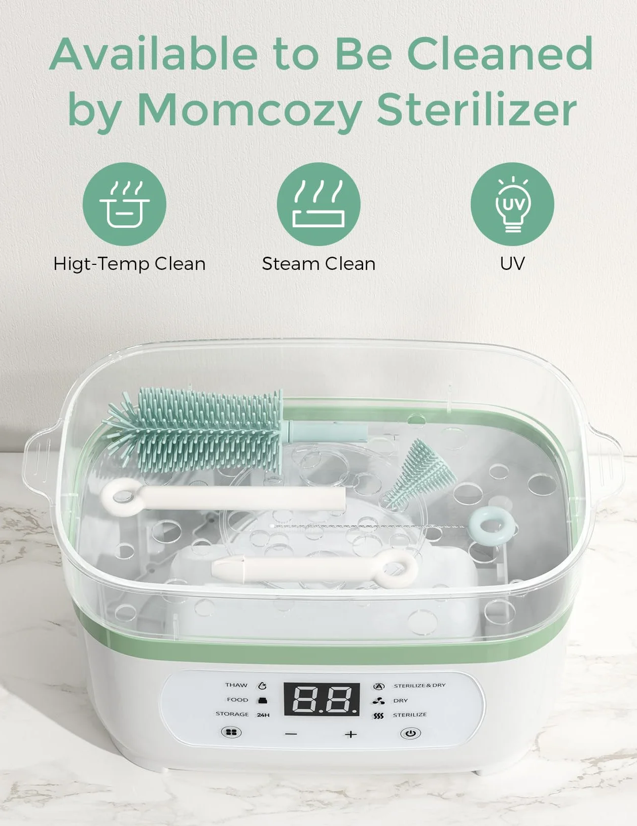 Momcozy Zestaw szczotek do butelek dla niemowląt z silikonową szczotką, stojakiem do suszenia