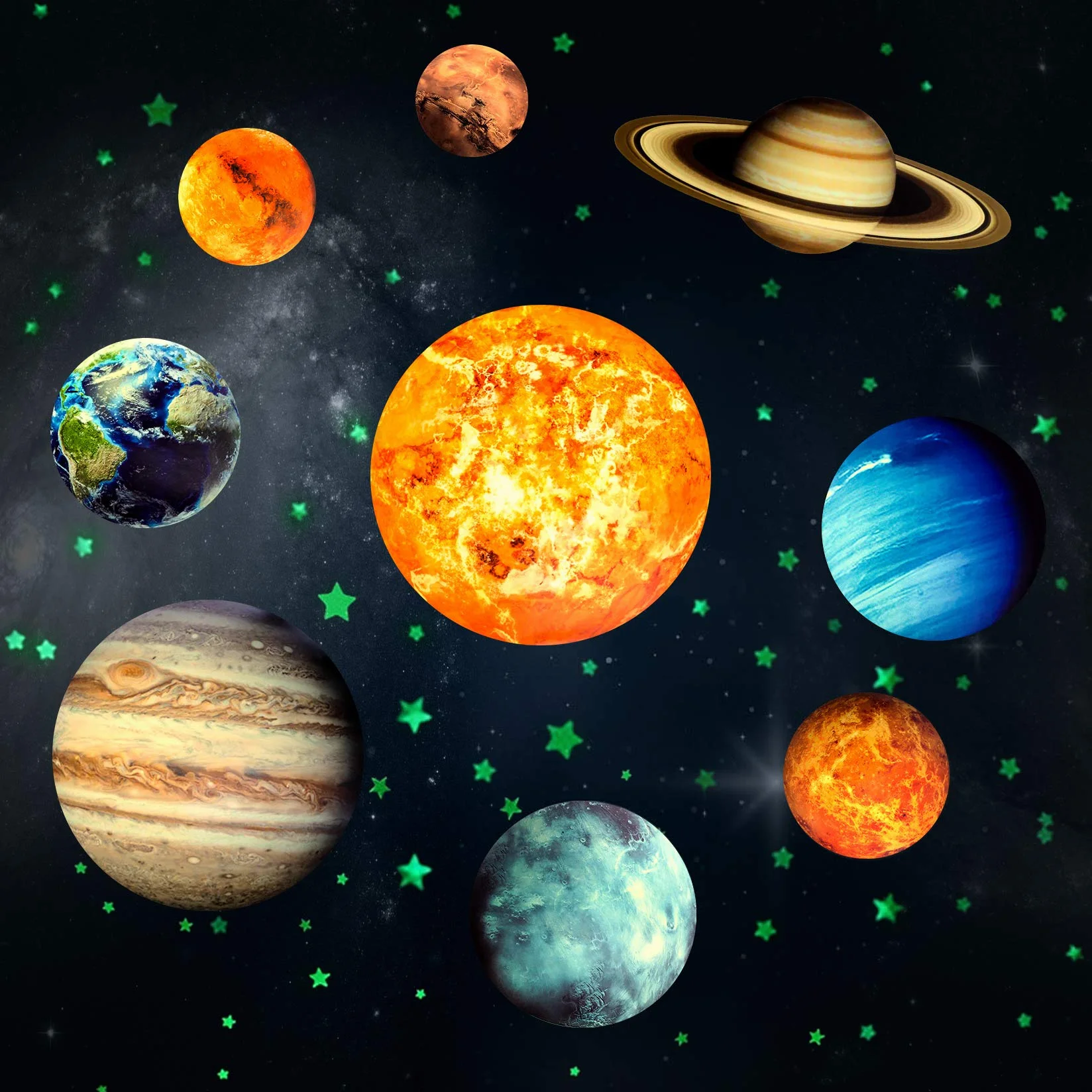 Yosemy 9 planet naklejki ścienne świecące + świecące gwiazdy, tatuaż ścienny, układ słoneczny, gwiazdy, fluorescencyjne naklejki ścienne do pokoju dziecięcego, dekoracyjne naklejki