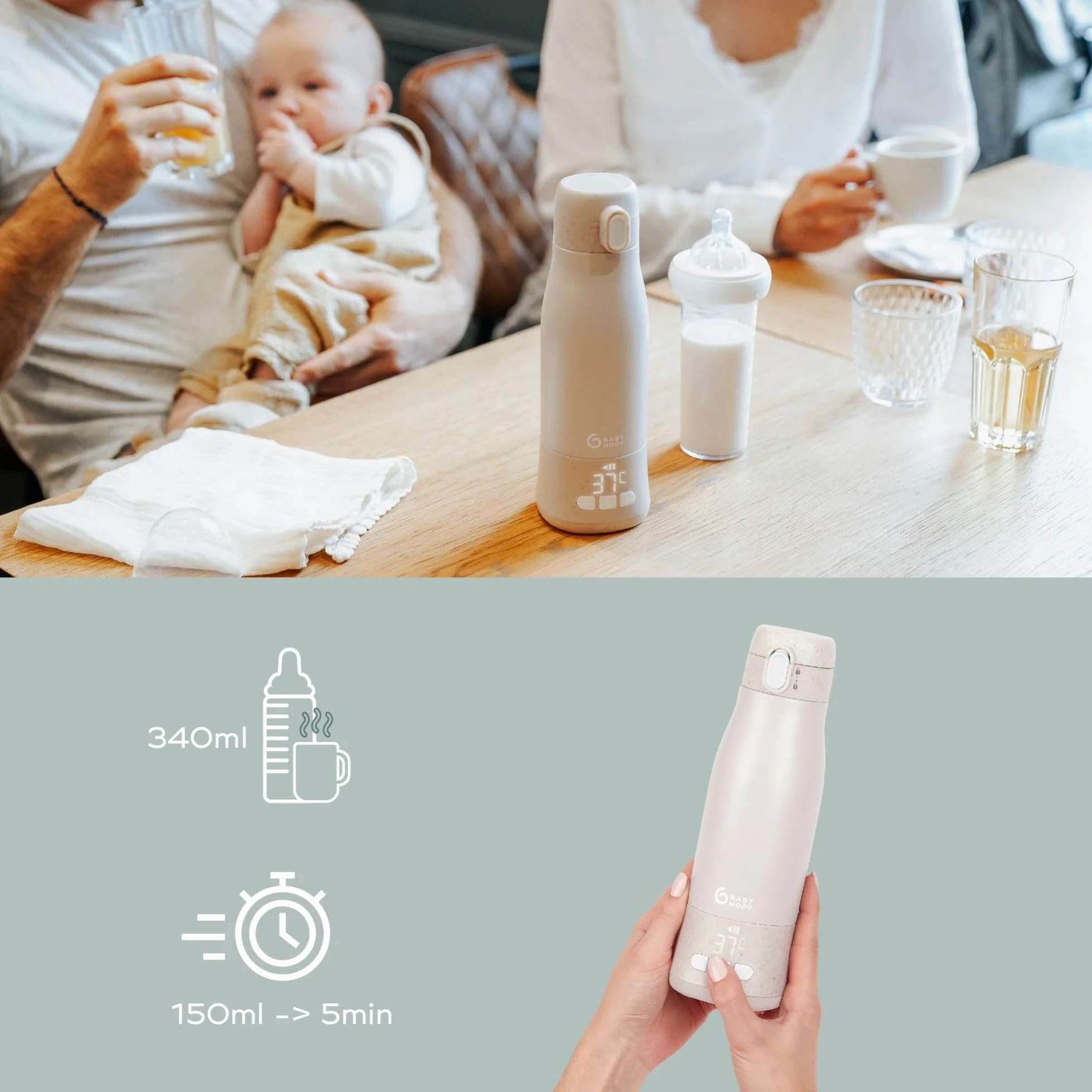 Babymoov podgrzewacz do butelek Moov & Feed Mineral Beige