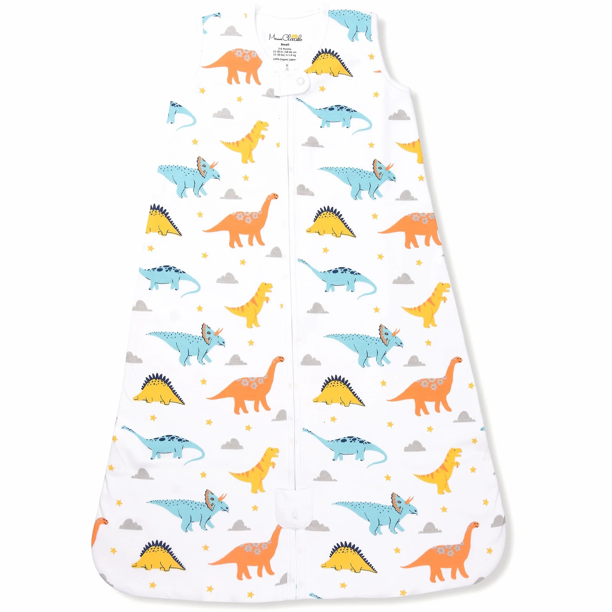 Mama Cheetah Przenośny koc dla niemowląt, śpiwór z bawełny organicznej, śpiwór z podwójnym zamkiem błyskawicznym, Dinozaury 1.0 TOG, Large (12-18 mois)