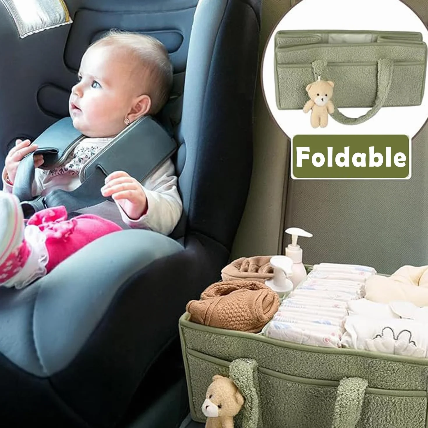 Caddy organizer na pieluchy dla niemowląt, pluszowy kosz do przewijania z wyjmowanymi przegródkami, kosz z przegródkami i uchwytami, organizer do torby do przewijania, kosz do przechowywania