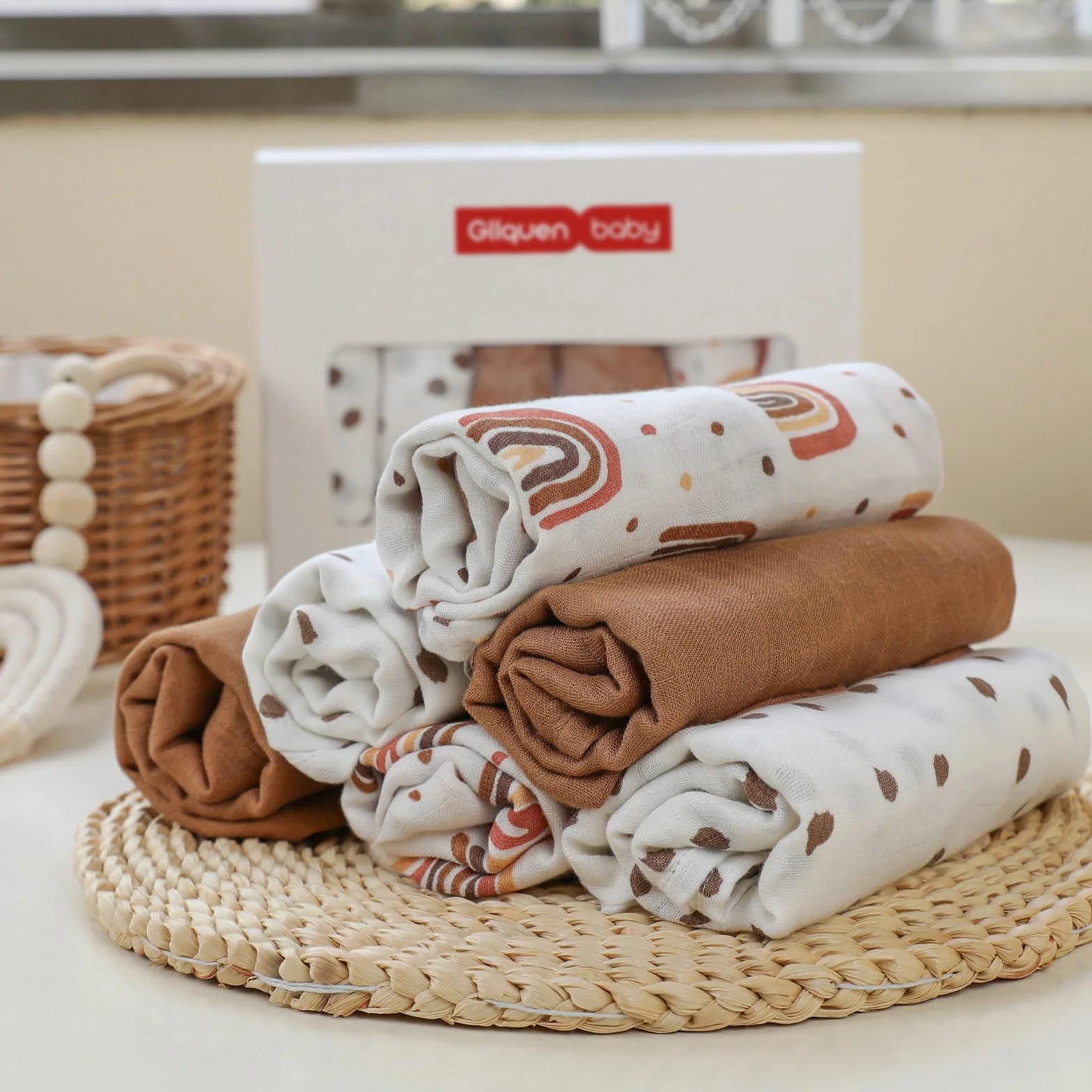 GLLQUEN BABY 6 x bawełnianych muślinowych ściereczek dla niemowląt, 70 cm x 70 cm, chłonne i oddychające, idealne do czyszczenia, czyszczenia i przykrywania noworodków