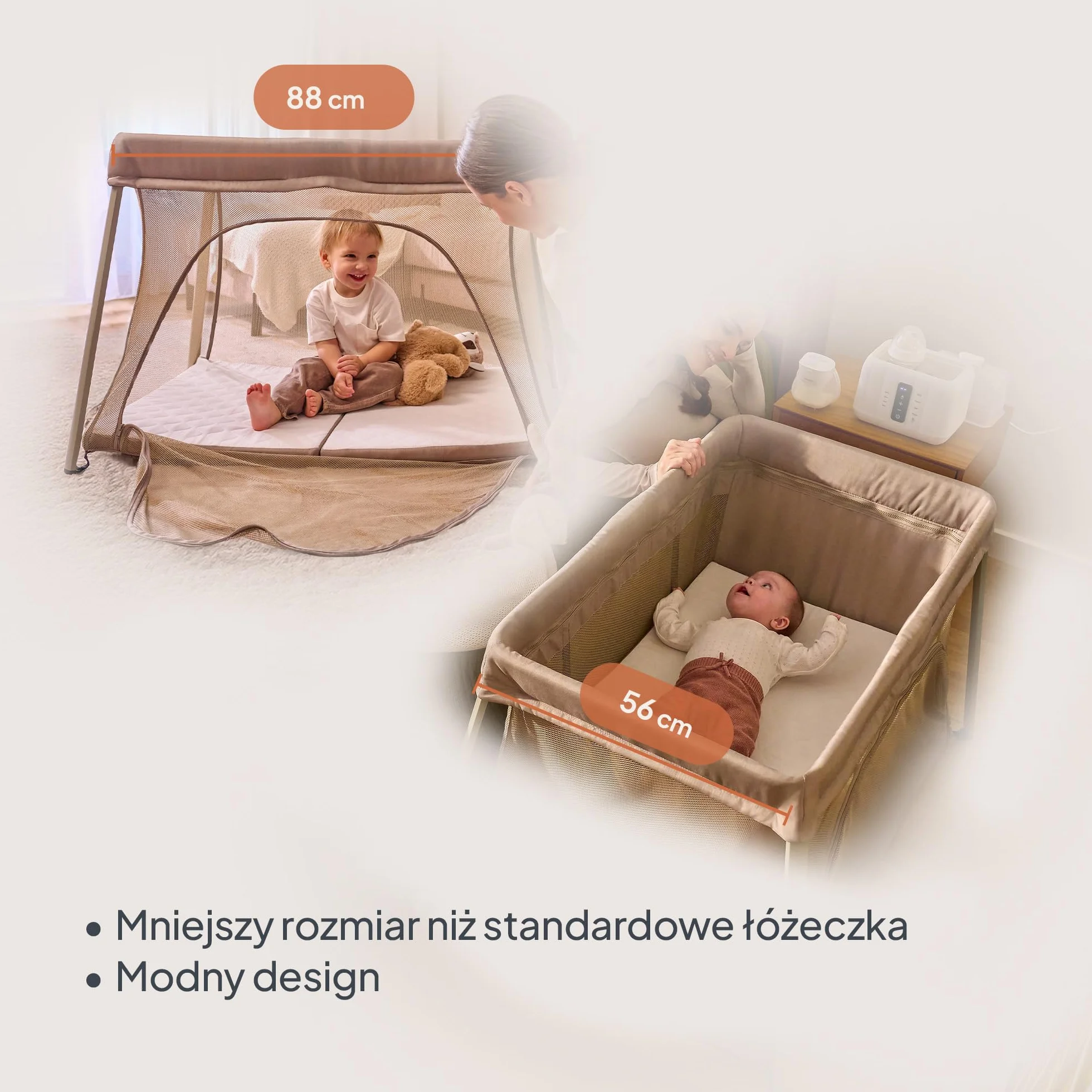 Lionelo Łóżko podróżne 3 w 1 Alicja 0-15 kg materac piankowy składane beżowy