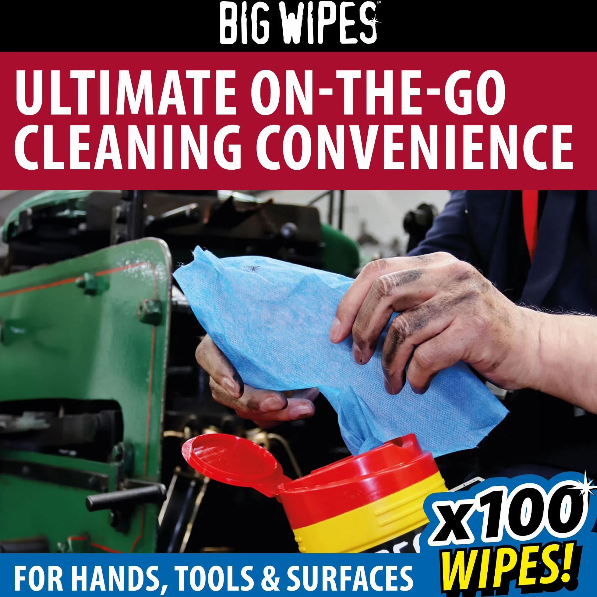 Big Wipes Heavy-Duty ProPlus dwustronne chusteczki do czyszczenia, odporne na działanie przemysłowe, antybakteryjne i trwałe, niebieskie, 80 sztuk