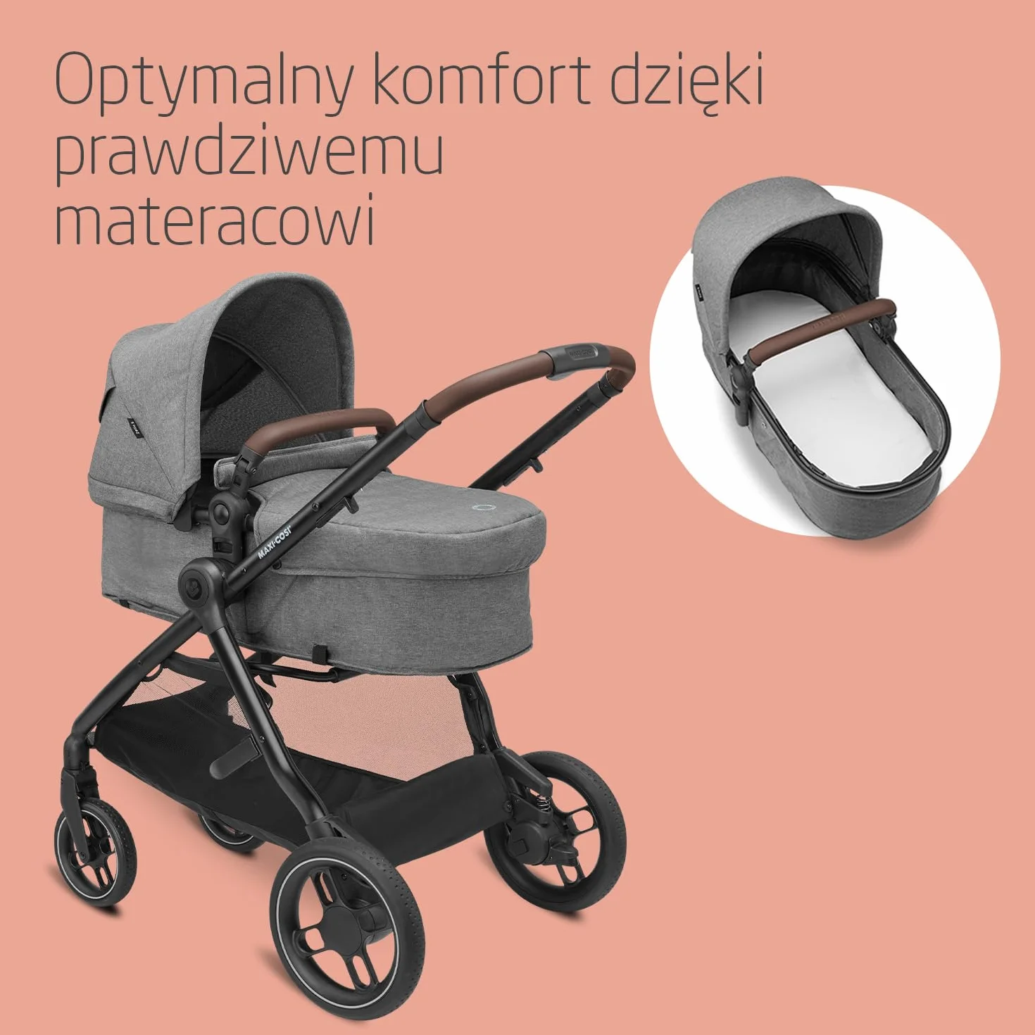 Maxi-Cosi Zelia S Trio Wielofunkcyjny Wózek Dziecięcy 3w1, 0–4 Lata, do 22 kg, Składany, Kompakt i Odchylany Wózek Spacerowy z Fotelik Samochodowy CabrioFix S i-Size i Torbą z Akcesoriami, Szary