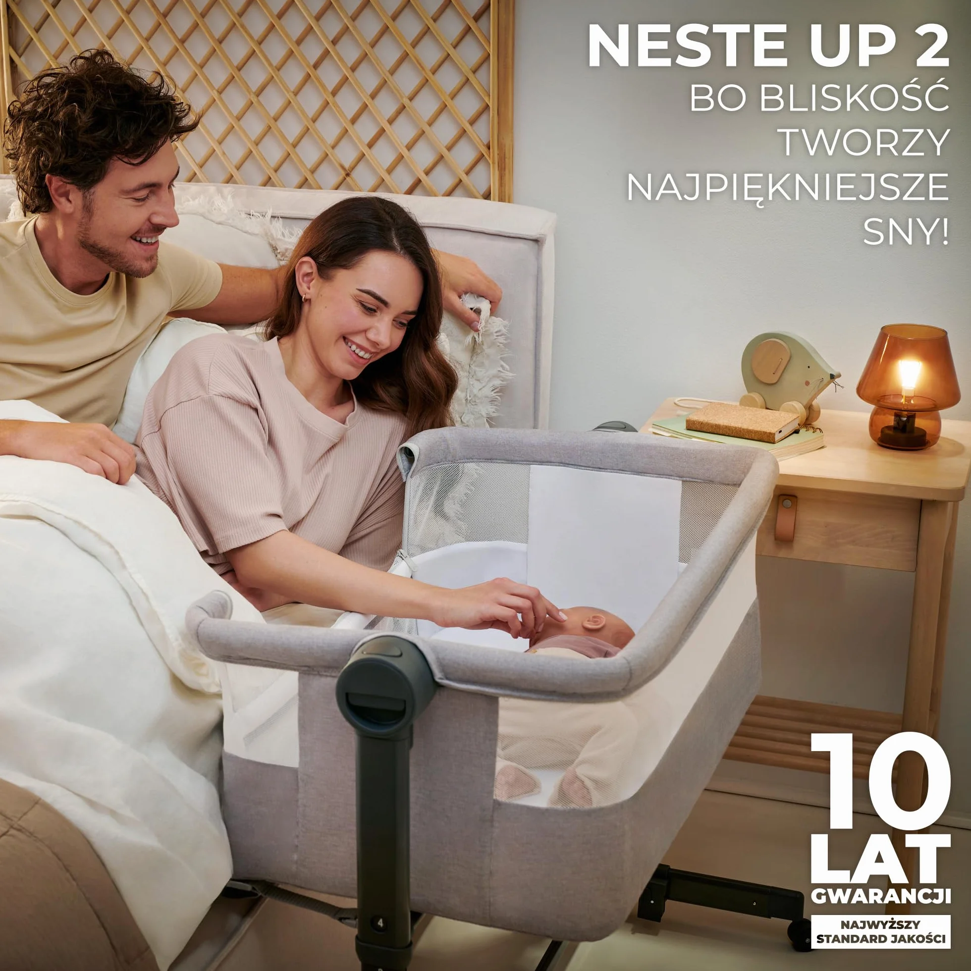 Kinderkraft NESTE UP2 Łóżeczko dostawne dziecięce, regulacja wysokości, materac, do 9 kg, Beżowy