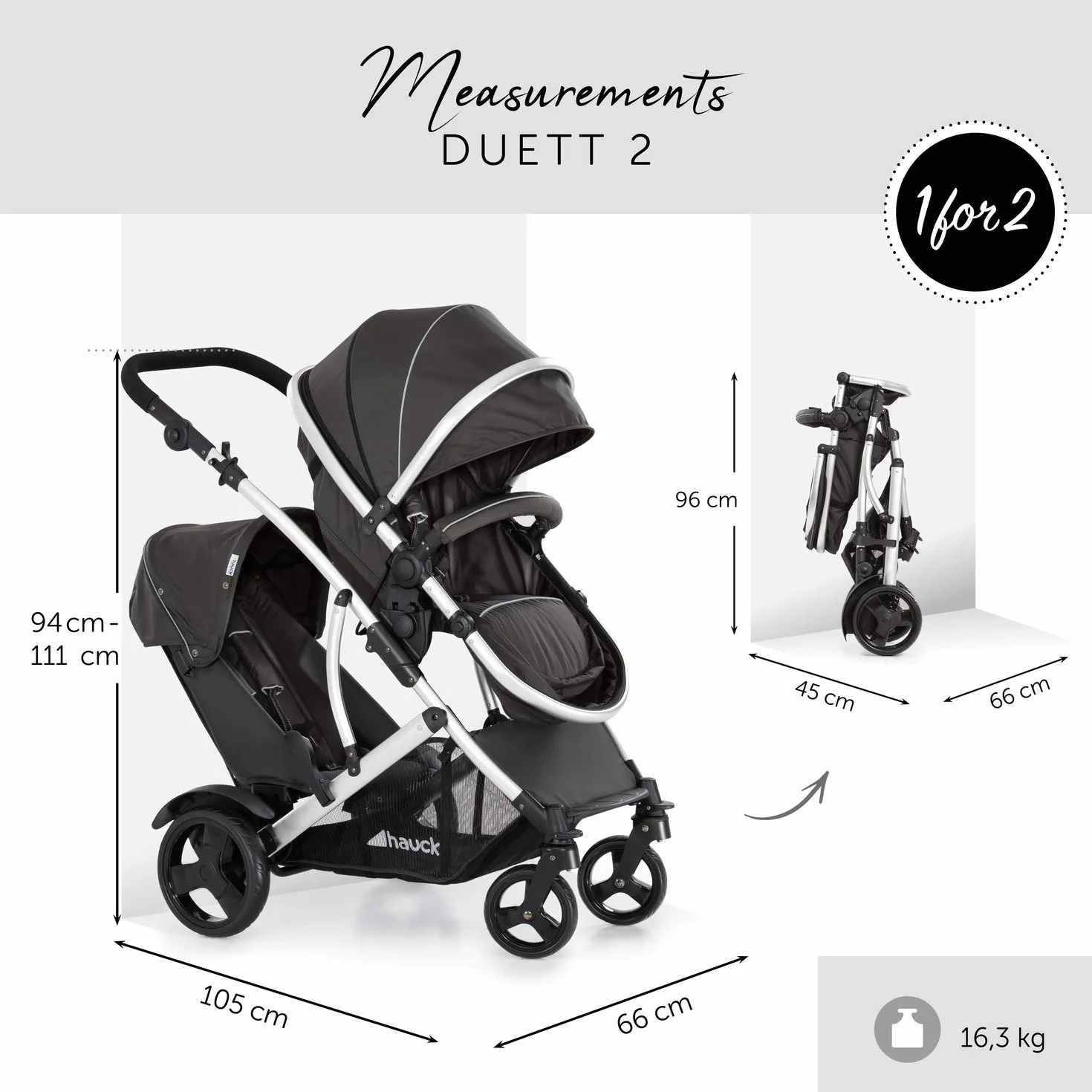 Hauck H-50011 Podwójny Wózek, Czarny, Do 15 kg