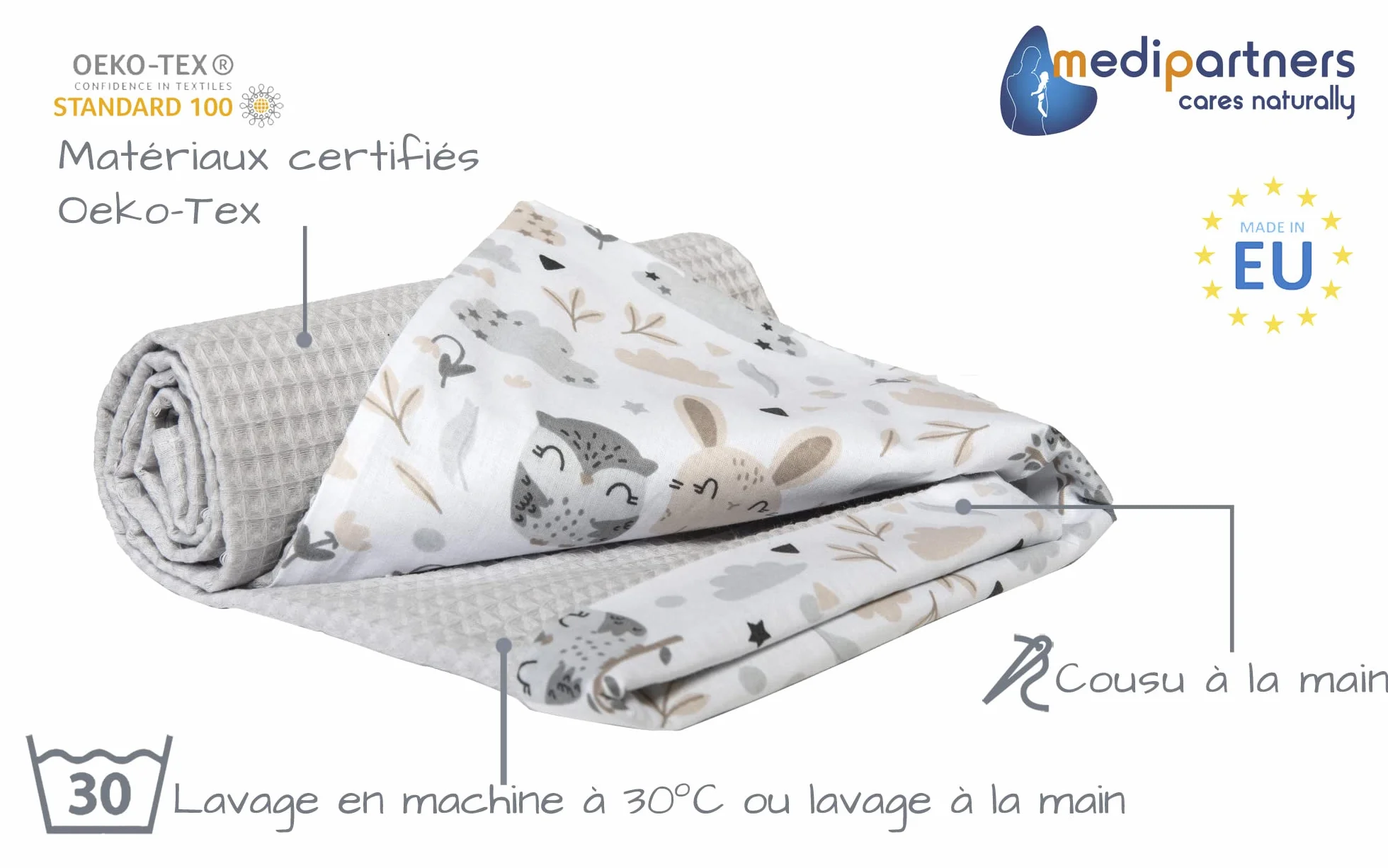 Kocyk dziecięcy 100% Bawełna Wafel 75x100cm Medi Partners Dwustronny Cienki Bez wypełnienia Wielofunkcyjny Miękki Delikatny