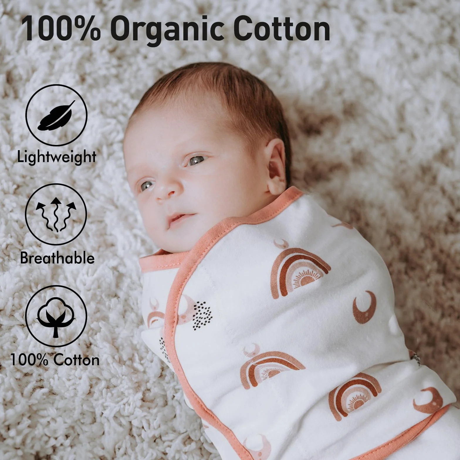 GLLQUEN BABY Koce do spulchnięcia dla noworodków 0-3 miesięcy, Oeko-tex100, 100% oddychające organiczne bawełniane tkaniny do spulchnięcia, 3 sztuki (Kawa)